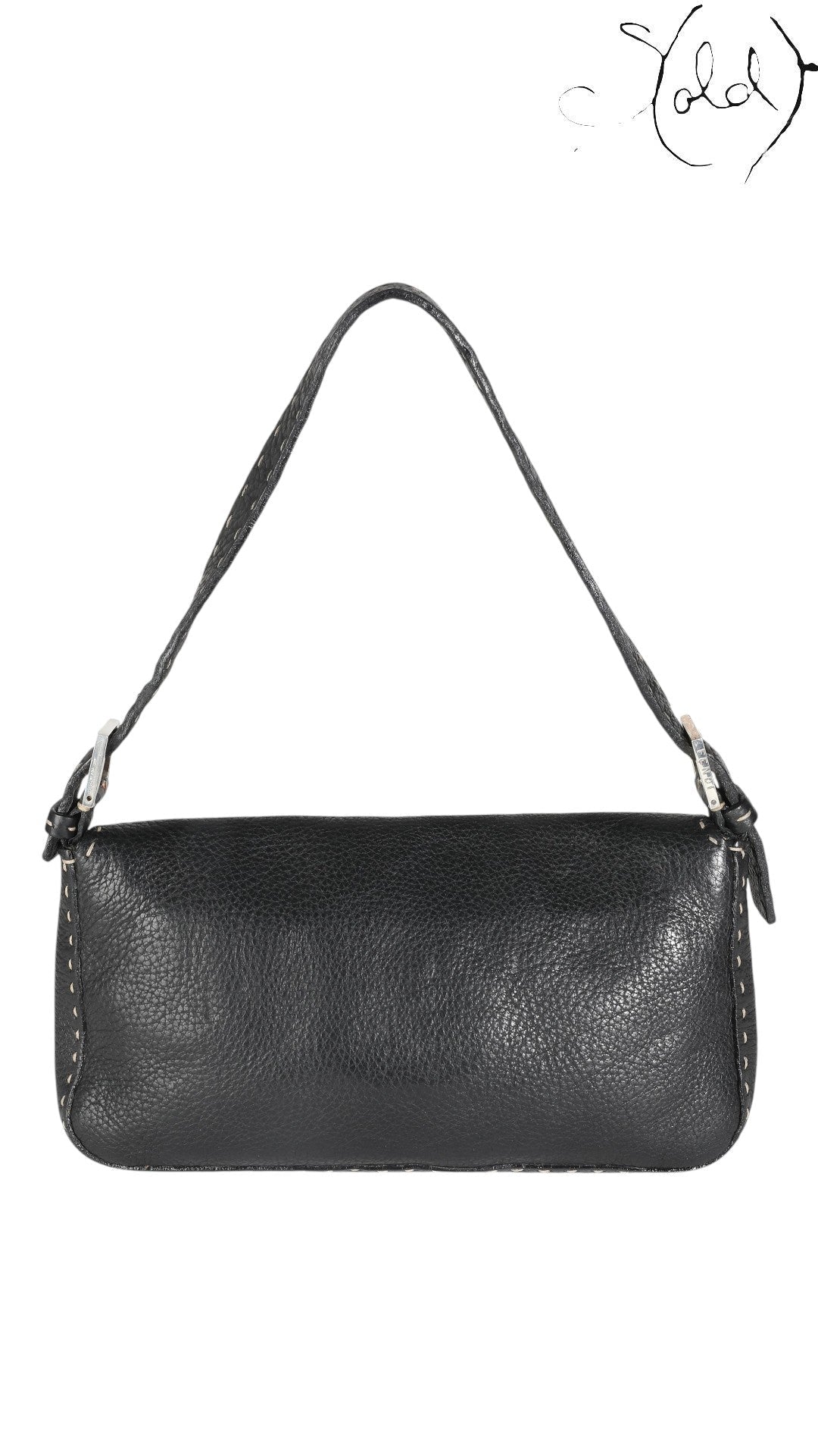 Fendi Selleria Baguette Black Calfskin - back view | Sold Attire