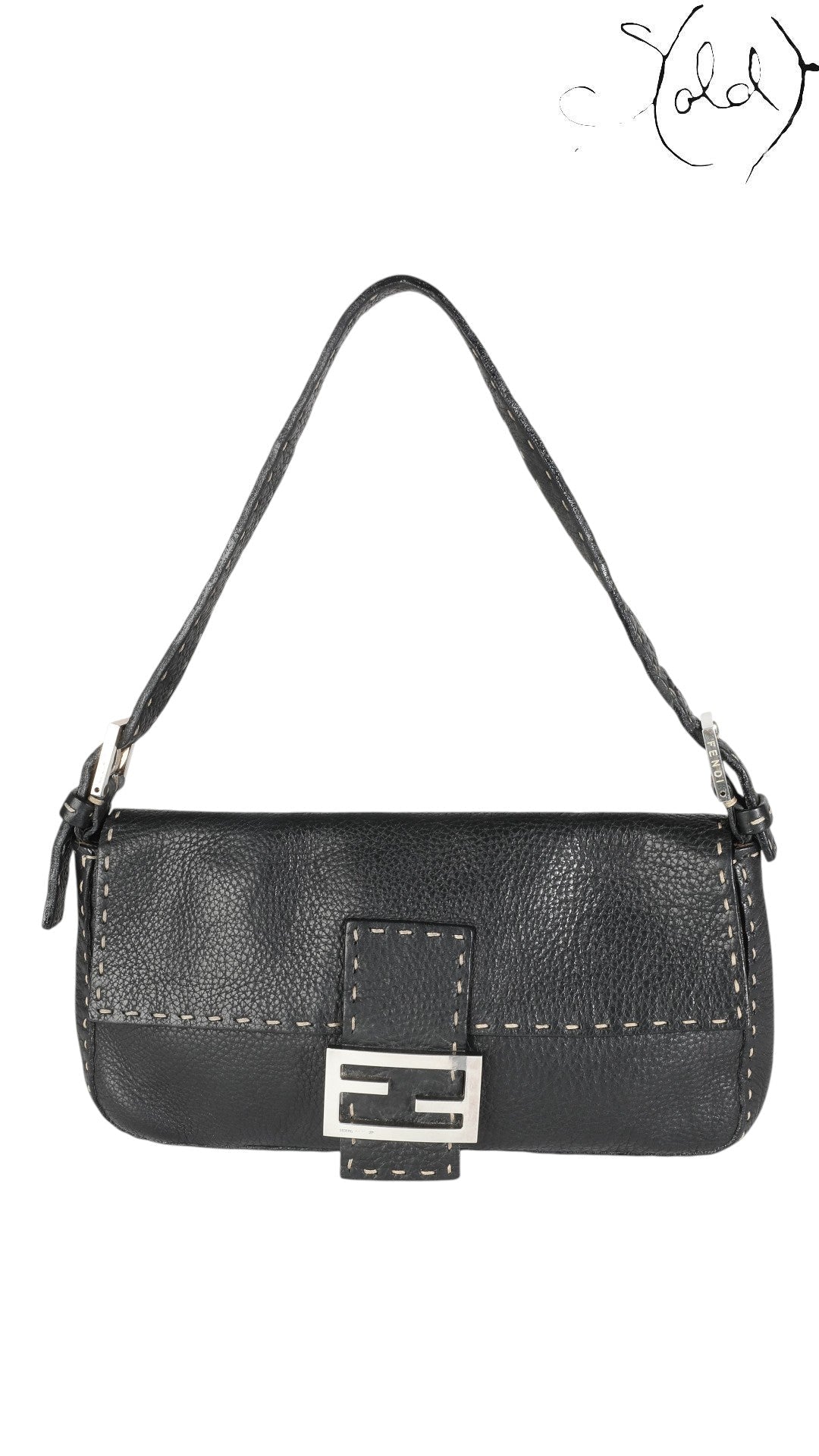 Fendi Selleria Baguette Black Calfskin - front view | Sold Attire