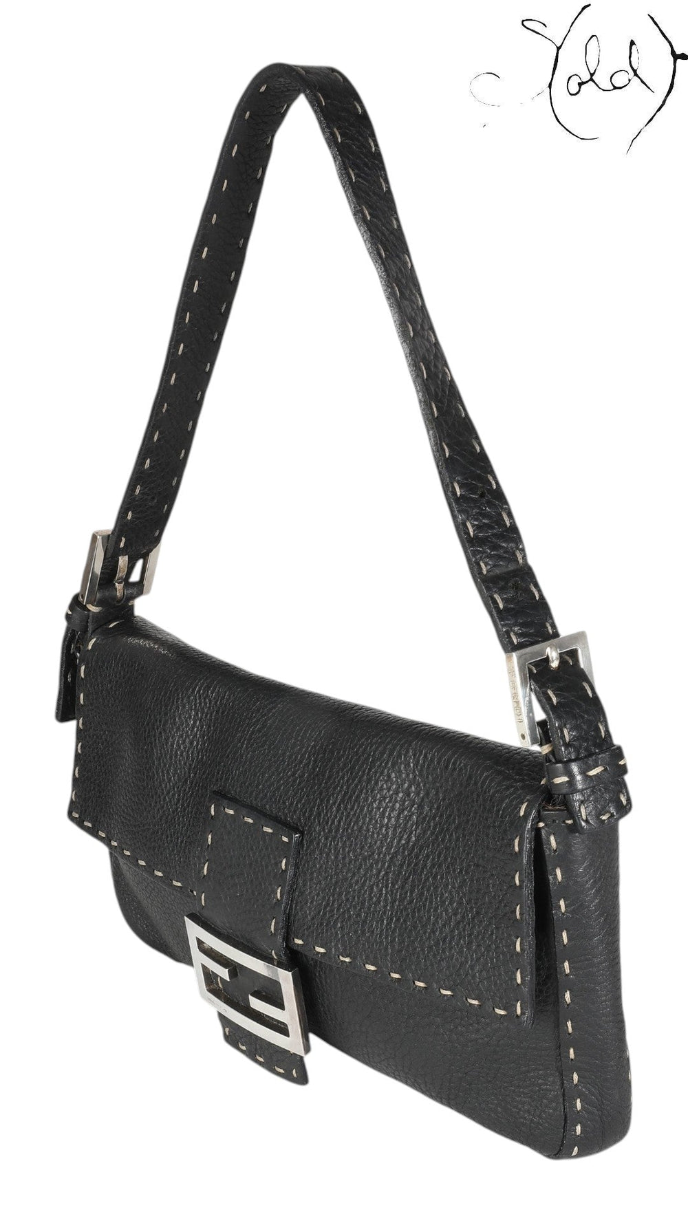 Fendi Selleria Baguette Black Calfskin - side view | Sold Attire