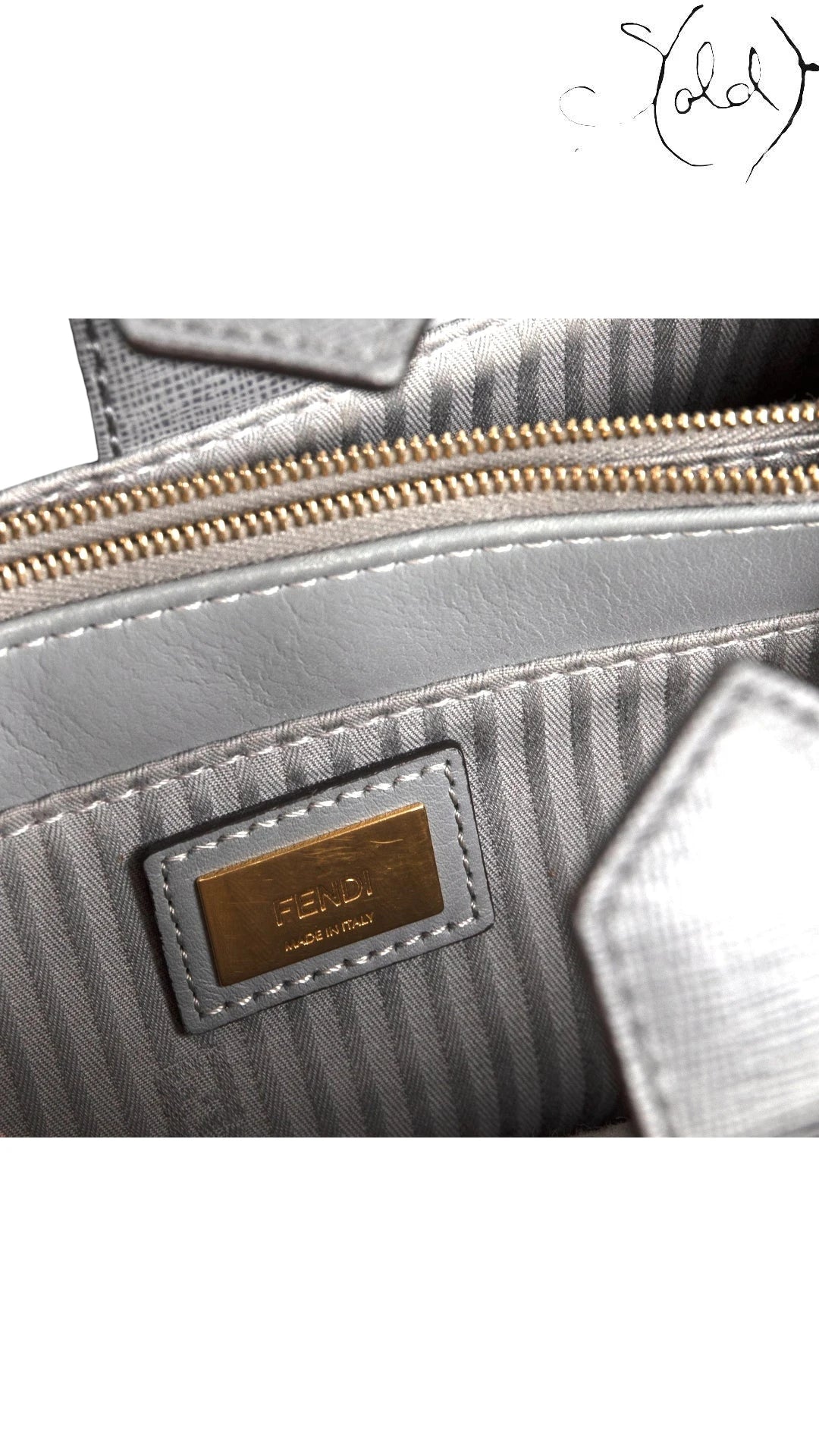 Fendi Petite 2Jours Leather Tote Grey Elite, Side view | Sold Attire