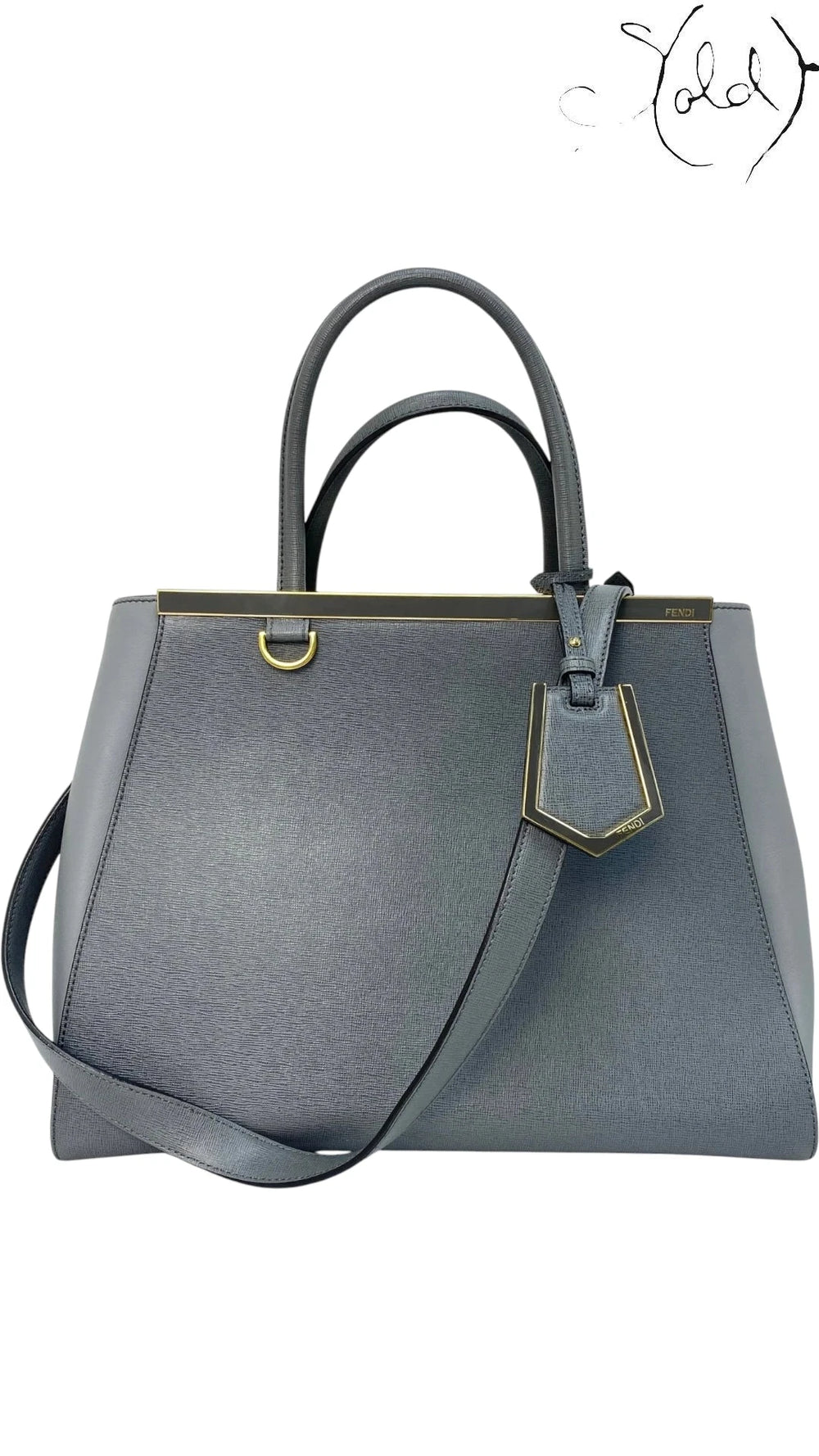 Fendi Petite 2Jours Leather Tote Grey Elite, Back view | Sold Attire