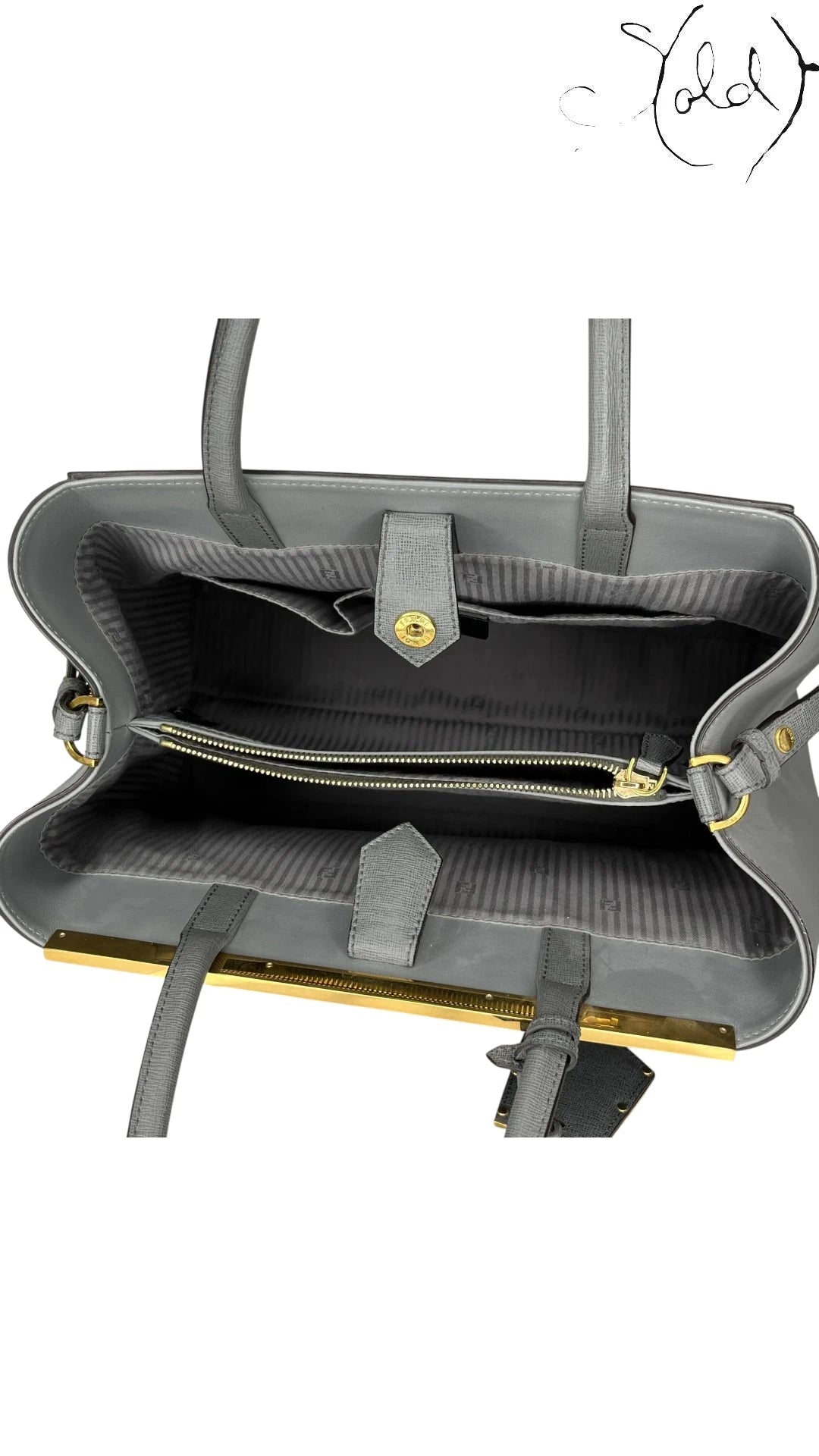 Fendi Petite 2Jours Leather Tote Grey Elite, Base view | Sold Attire