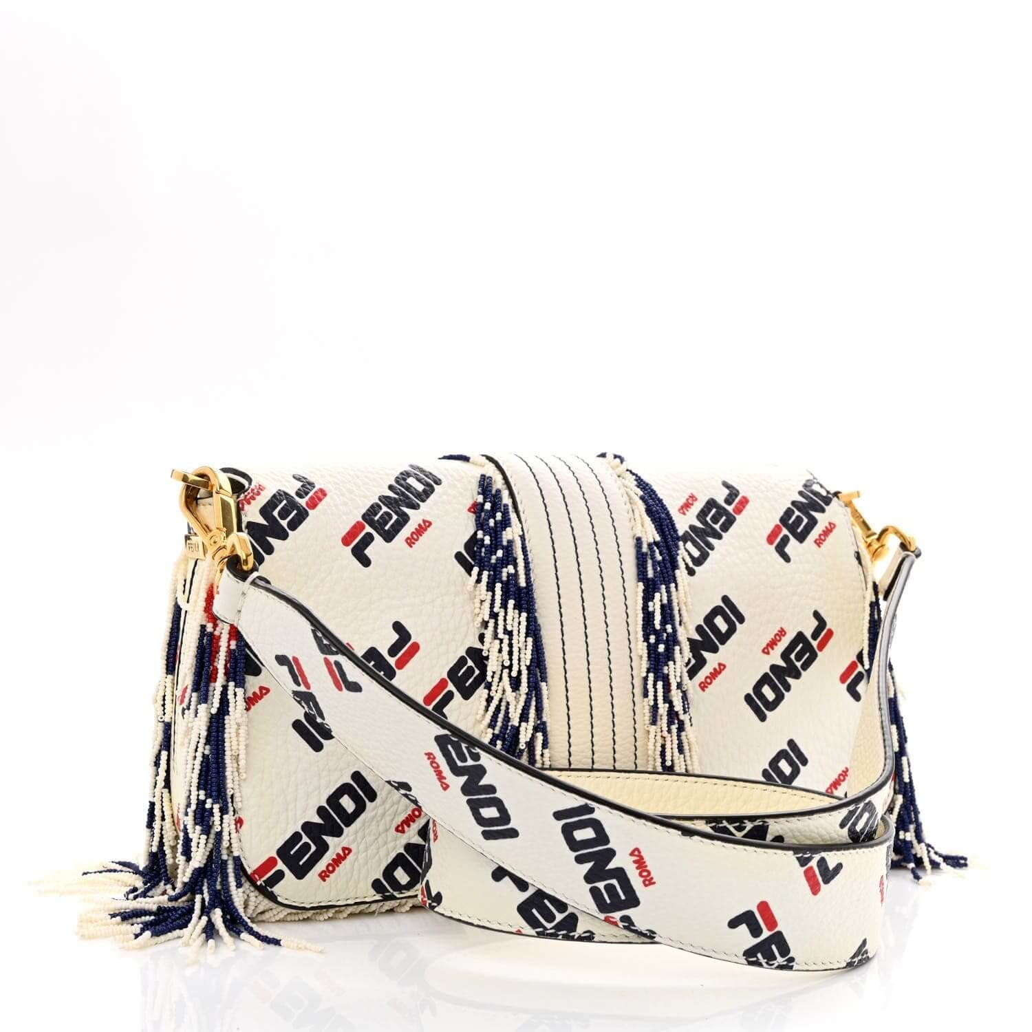 Fendi x Fila Calfskin Beaded Fringe Baguette Shoulder Bag – Sport-Lux Redux, Back view | Sold Attire