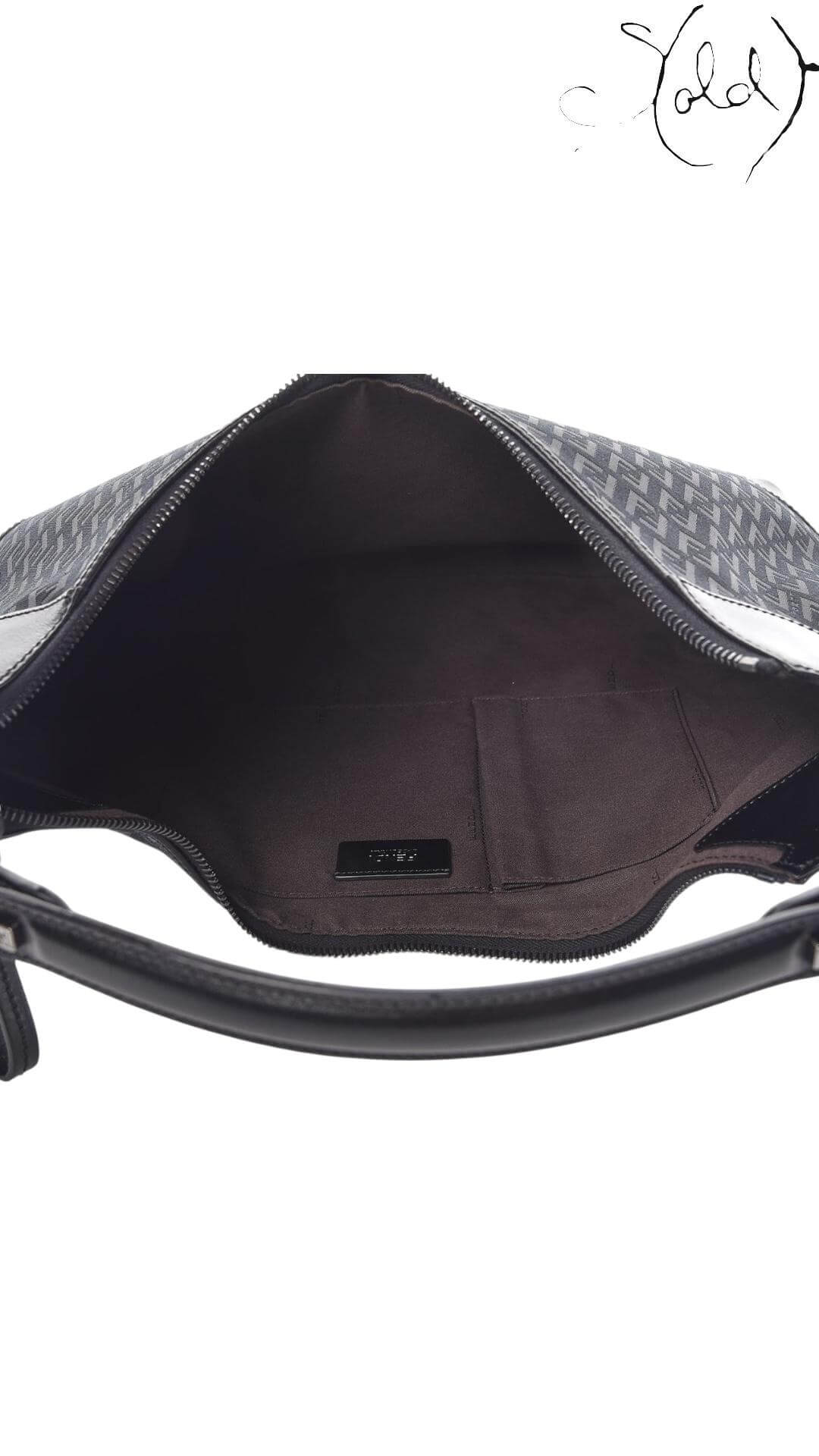 FENDI Zucchino Monogram Hobo – Black Canvas & Leather, Back view | Sold Attire