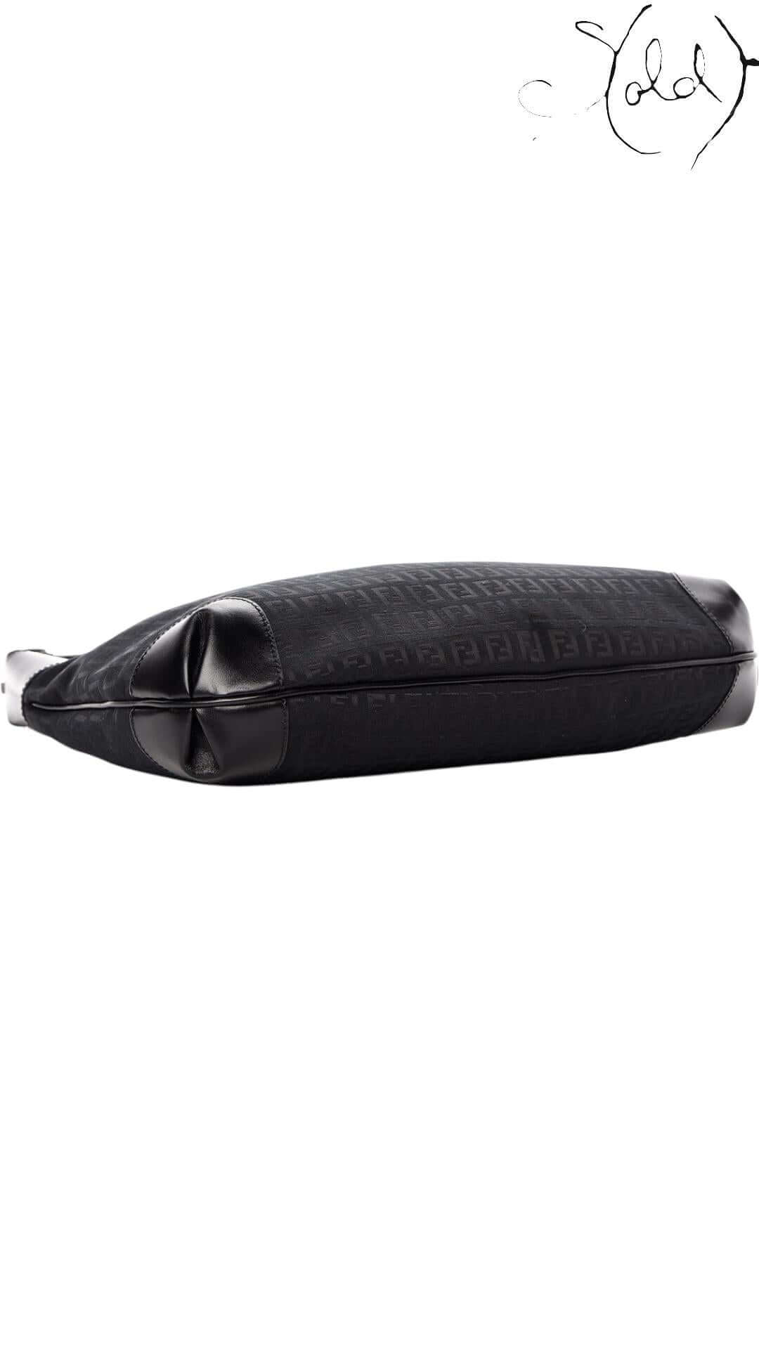 FENDI Zucchino Monogram Hobo – Black Canvas & Leather, Detail view | Sold Attire