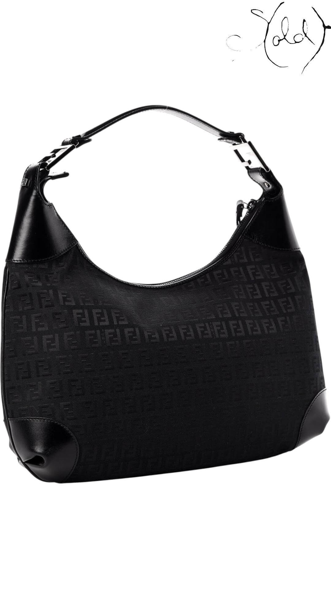FENDI Zucchino Monogram Hobo – Black Canvas & Leather, Interior view | Sold Attire