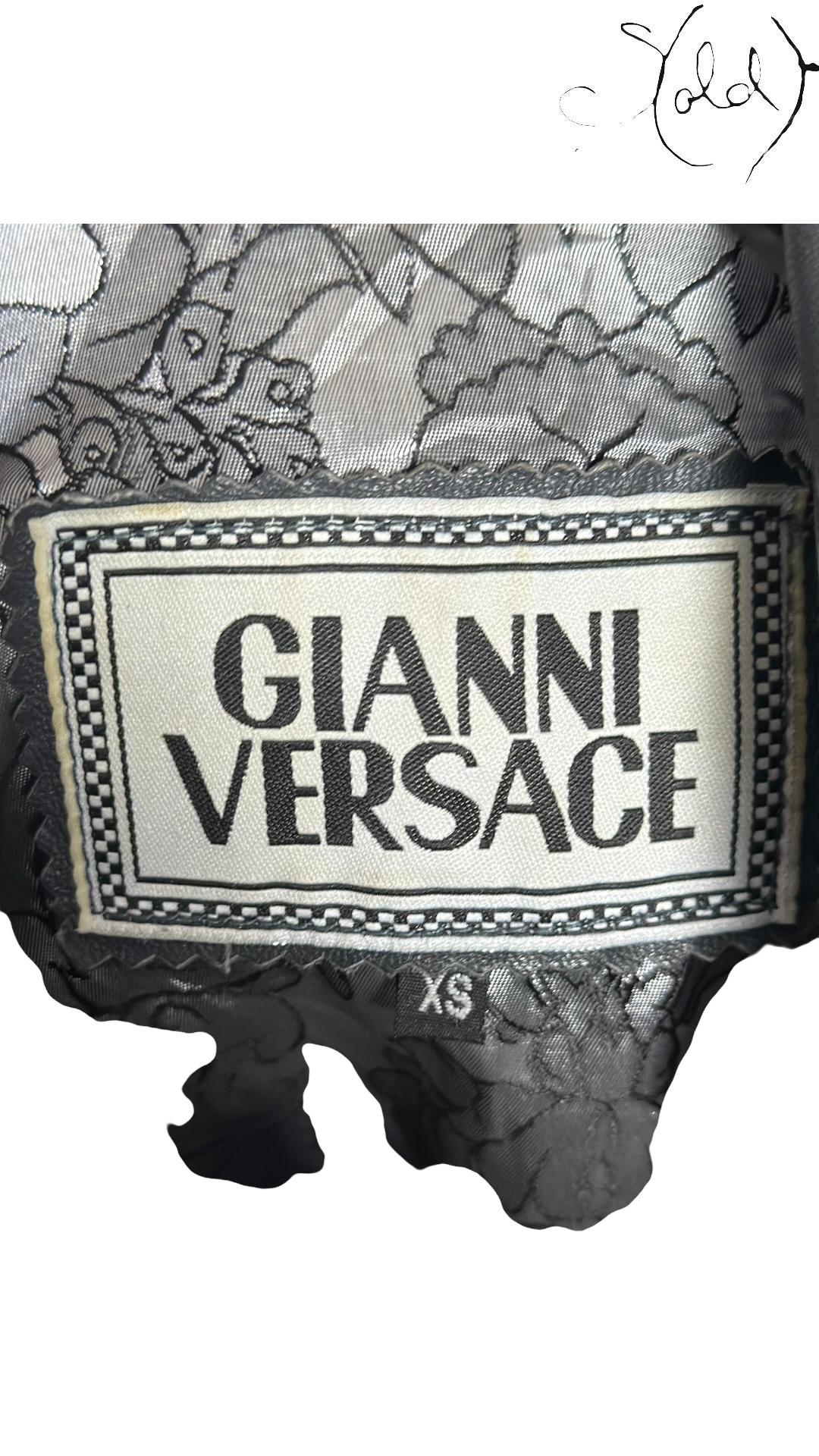 Gianni Versace Leather Biker Jacket Grey 1990s Size XS, Hardware detail | Sold Attire