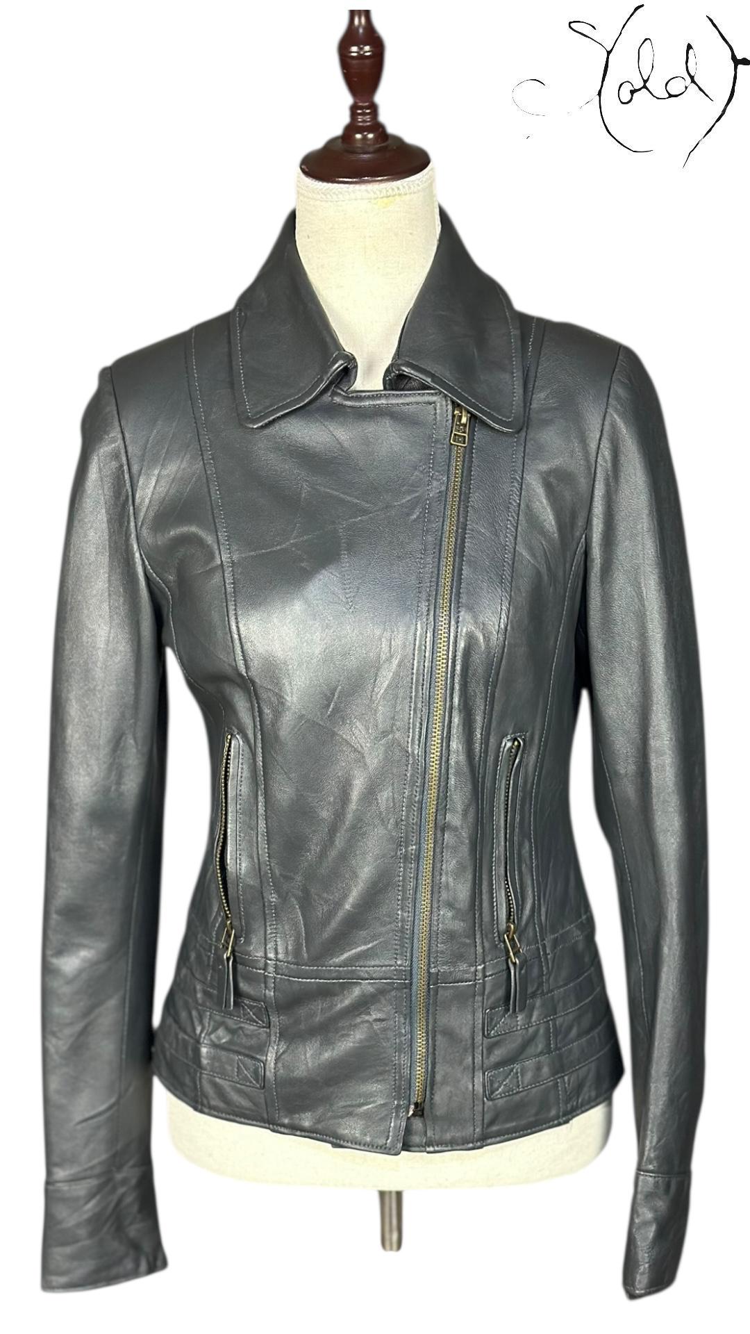 Gianni Versace Leather Biker Jacket Grey 1990s Size XS, Detail view | Sold Attire