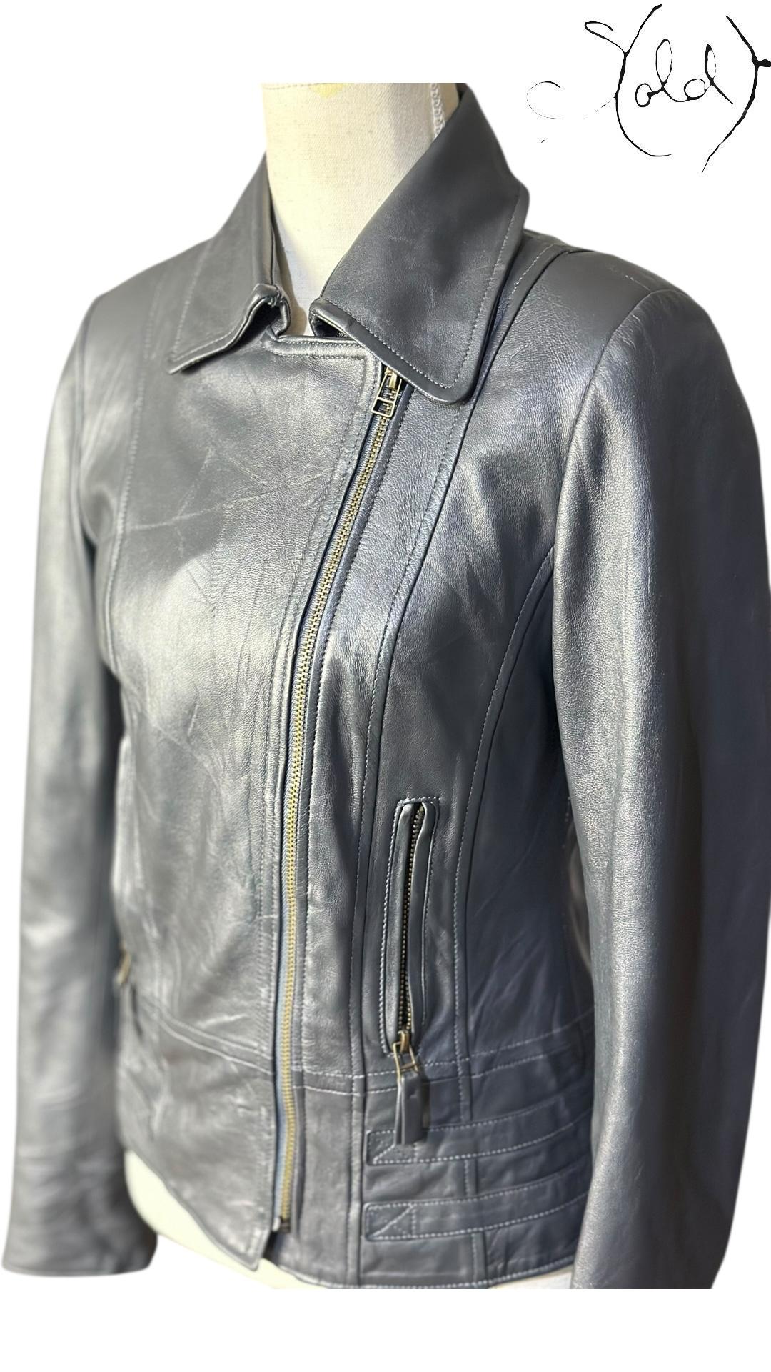 Gianni Versace Leather Biker Jacket Grey 1990s Size XS, Interior view | Sold Attire