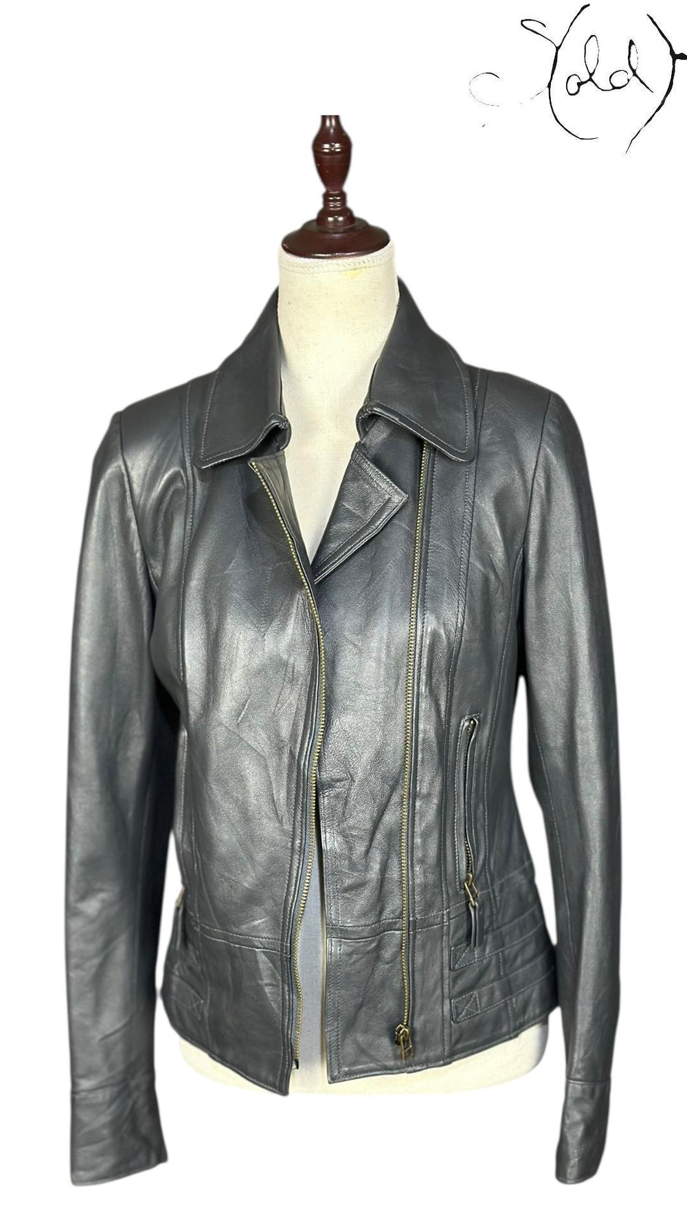 Gianni Versace Leather Biker Jacket Grey 1990s Size XS, Back view | Sold Attire