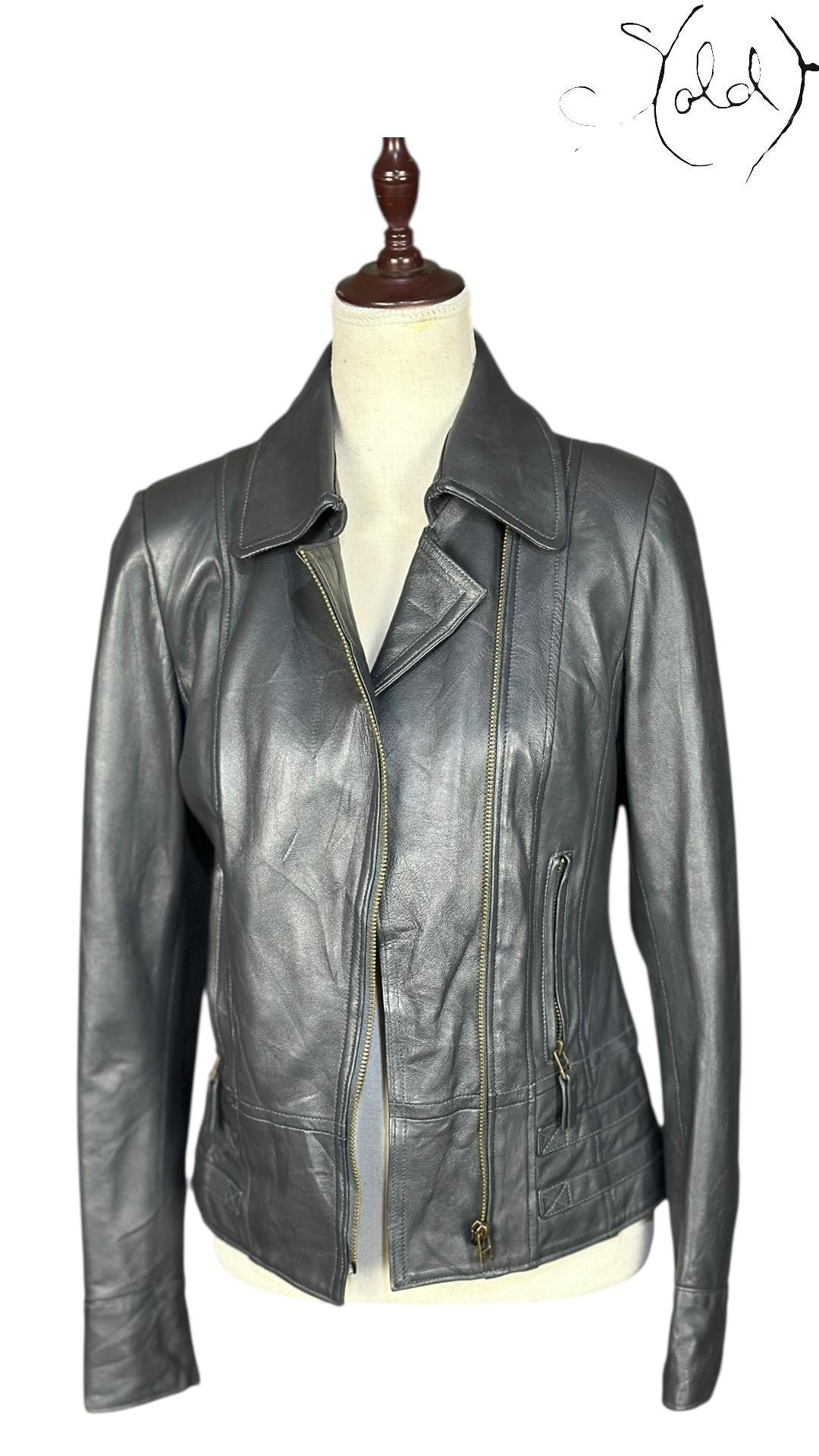 Gianni Versace Leather Biker Jacket Grey 1990s Size XS, Back view | Sold Attire