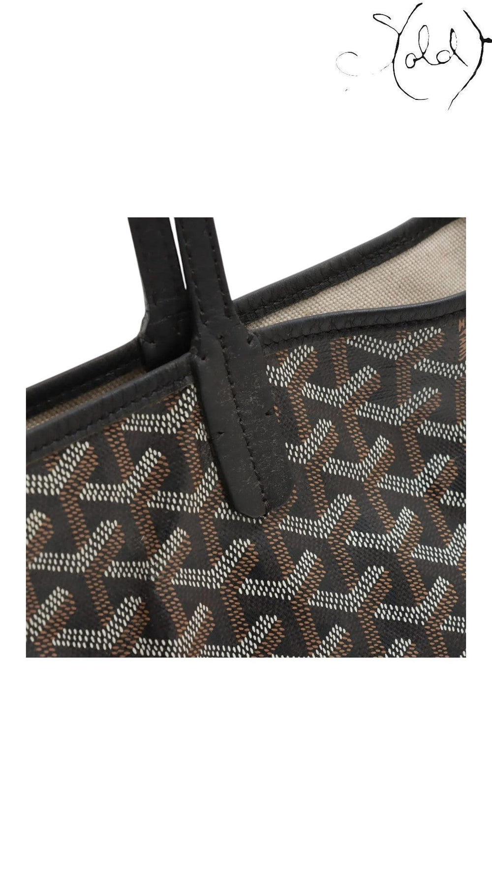 Sold Attire Goyard Saint Louis PM tote featuring black Goyardine coated canvas with black leather handle trim detail.