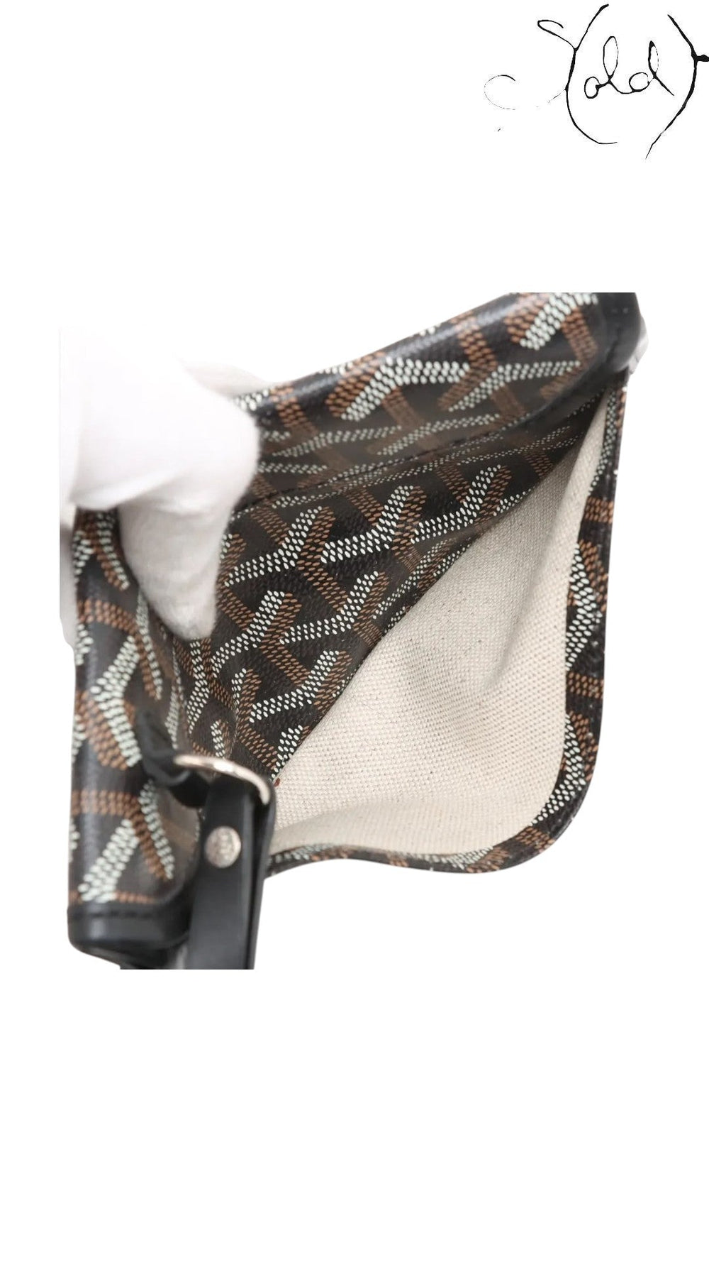 Sold Attire Goyard Saint Louis PM removable pouch in black Goyardine coated canvas with natural canvas lining