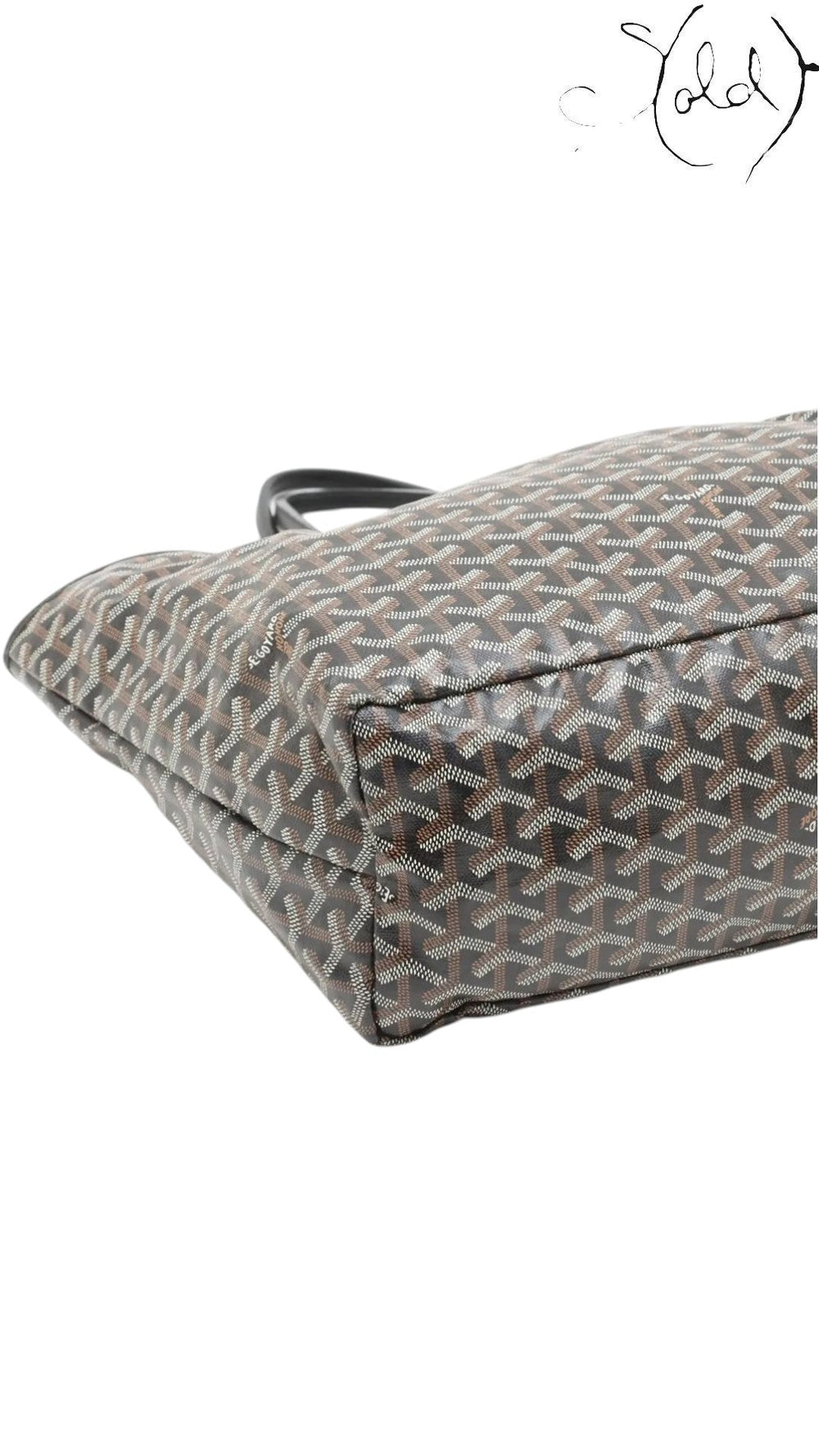 Sold Attire pre-owned Goyard Saint Louis PM tote in black Goyardine coated canvas showing base corner detail