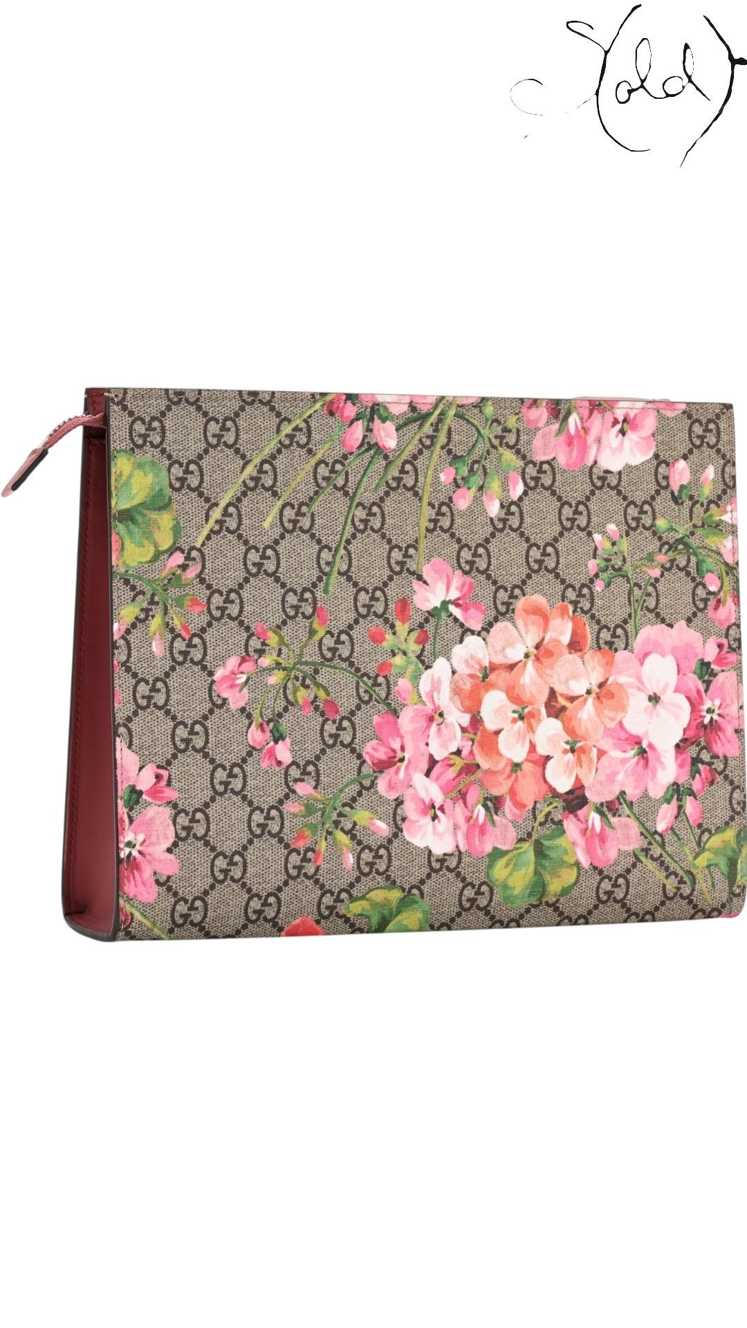 Gucci 2010s GG Supreme Monogram Blooms Large Cosmetic Case, Back view | Sold Attire