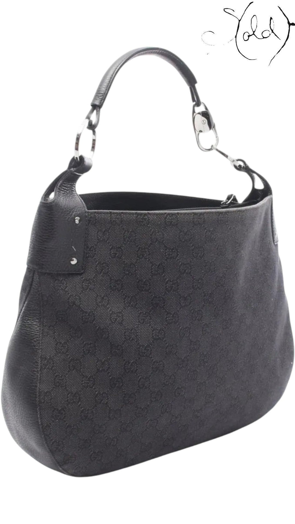 Sold Attire vintage Gucci 00s black GG Supreme canvas shoulder bag with calfskin leather trim and silver hardware