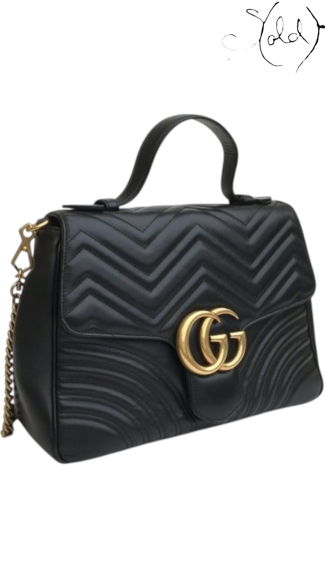 Gucci Black GG Marmont Top Handle Bag, Interior view | Sold Attire