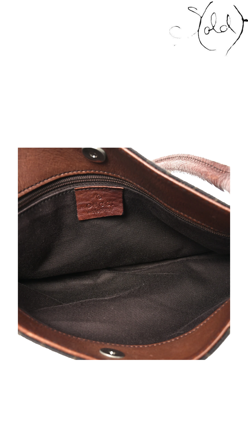 Gucci Monogram Canvas Shoulder Bag Brown, interior detail