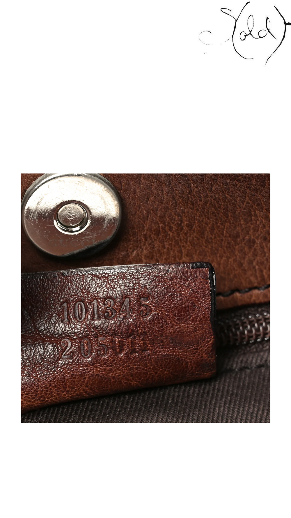 Gucci Monogram Canvas Shoulder Bag Brown, serial label detail