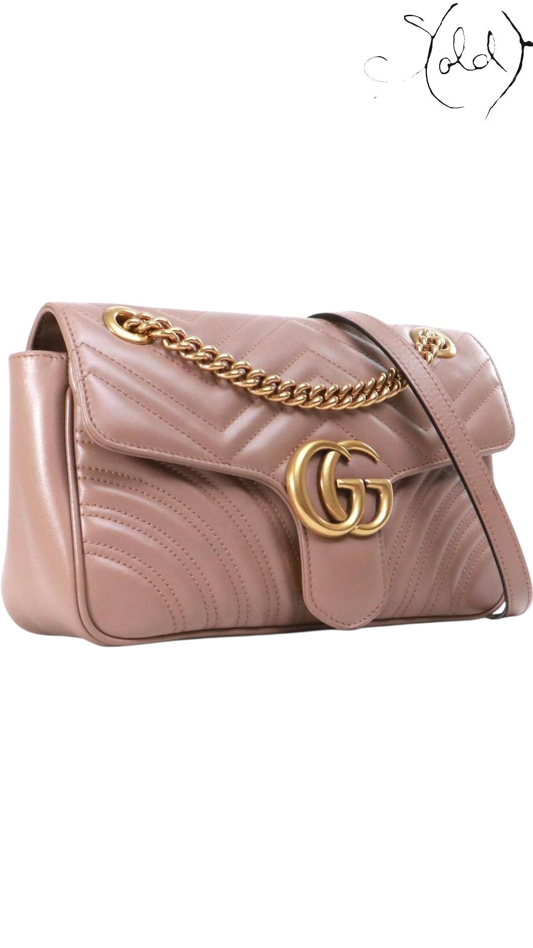Gucci Dusty Pink GG Marmont Mini Matelassé Shoulder Bag, Interior view | Sold Attire