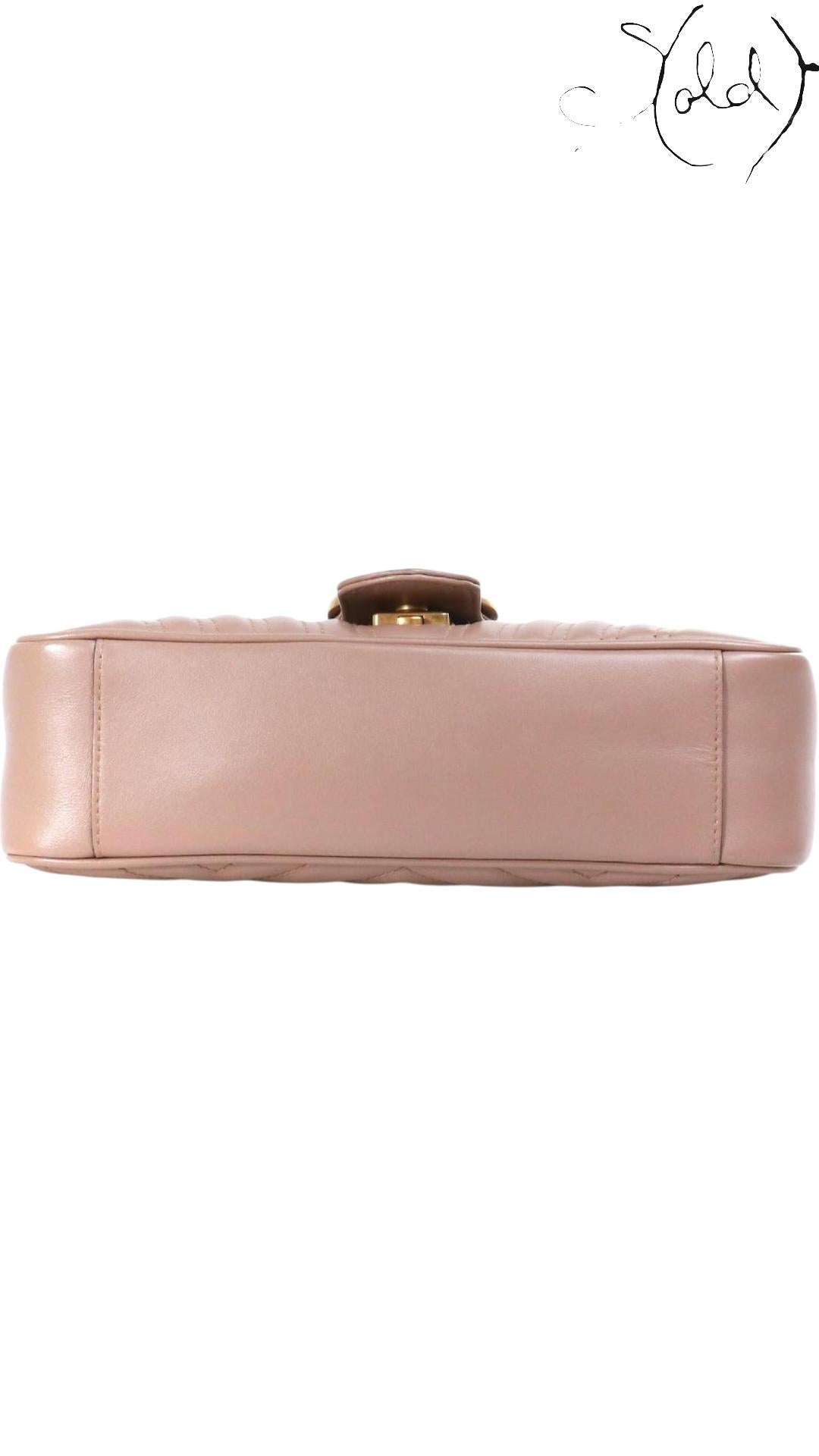 Gucci Dusty Pink GG Marmont Mini Matelassé Shoulder Bag, Detail view | Sold Attire