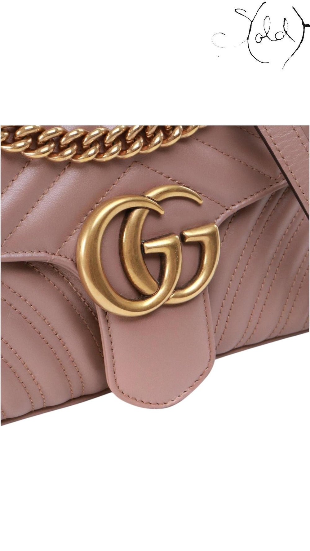 Gucci Dusty Pink GG Marmont Mini Matelassé Shoulder Bag, Hardware detail | Sold Attire