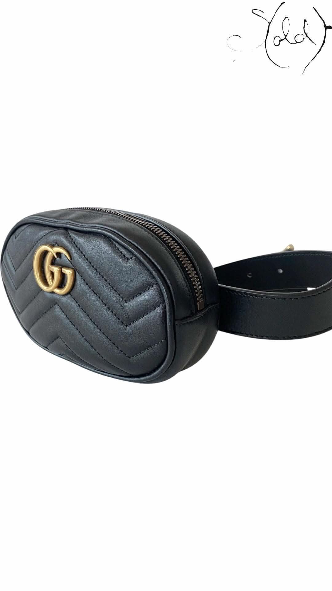 Gucci GG Marmont Belt Bag – Black Matelassé Leather | Sold Attire - Sold Attire