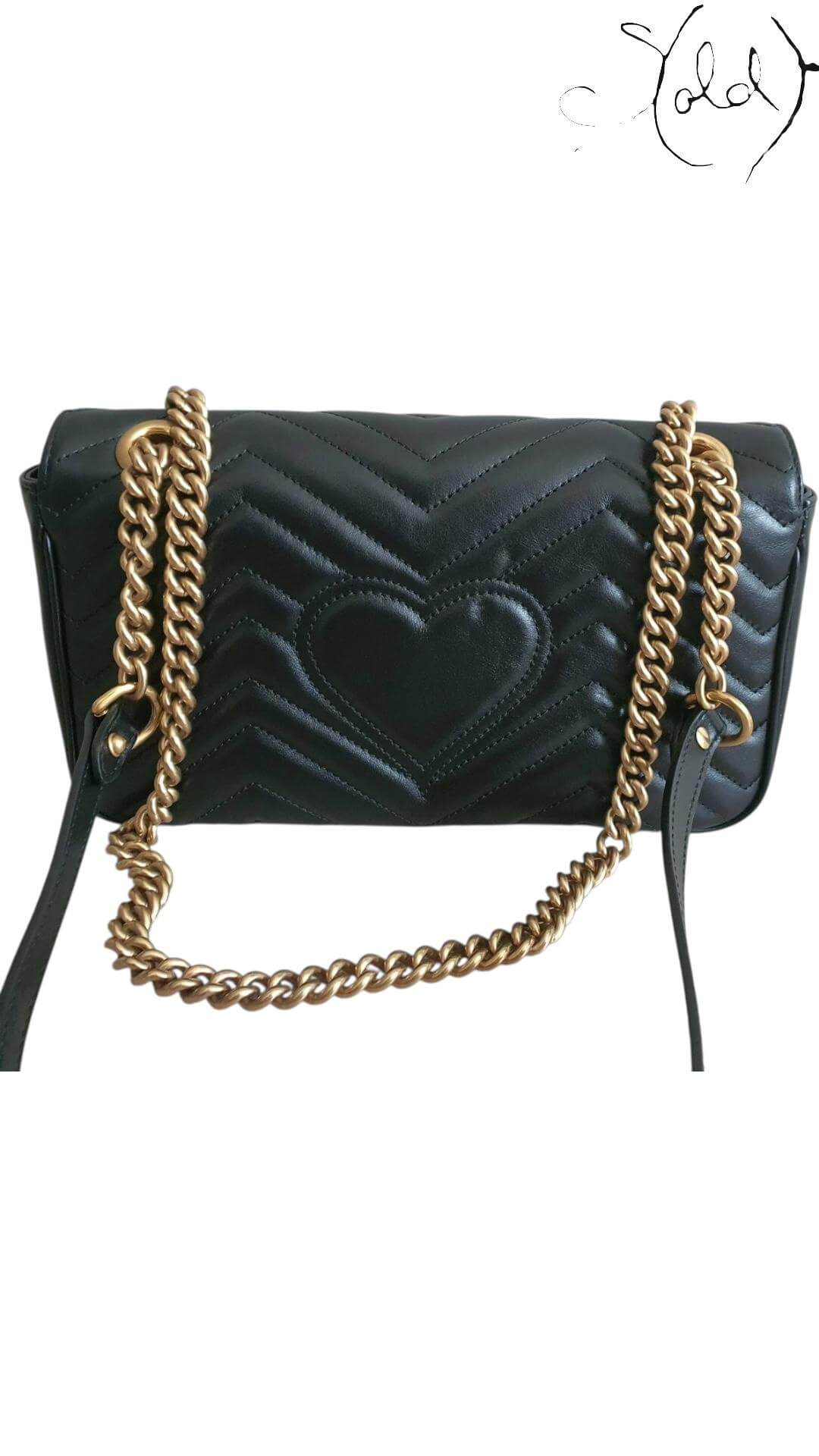 Gucci GG Marmont mini – Black Chevron Leather — Back view | Sold Attire