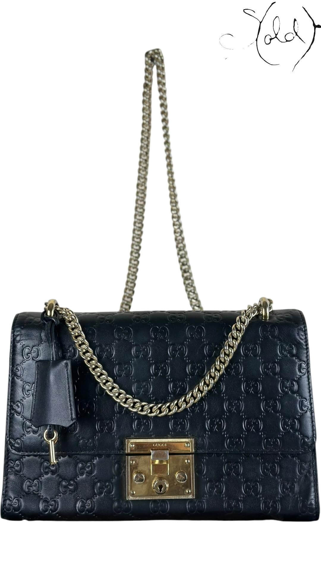 Gucci Guccissima Padlock Shoulder Bag – Noir Luxe, Detail view | Sold Attire