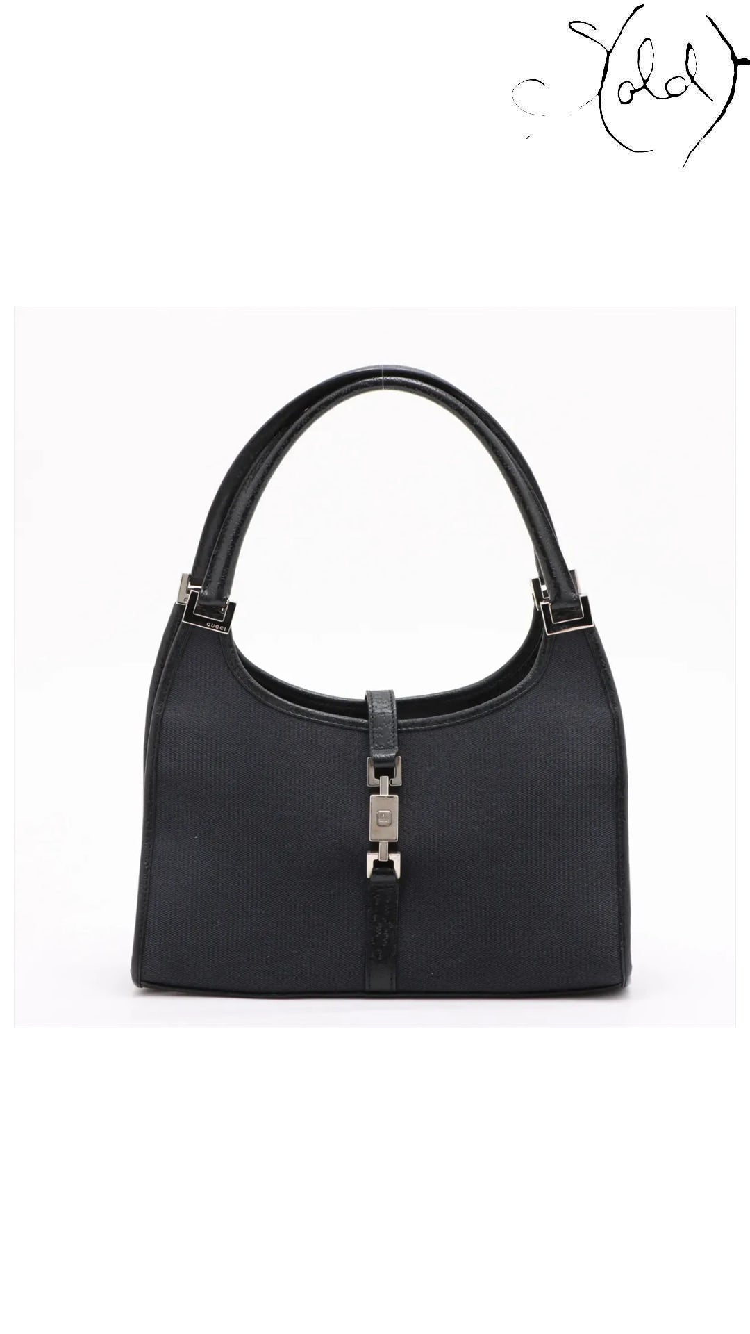 gucci jackie navy black canvas, full view