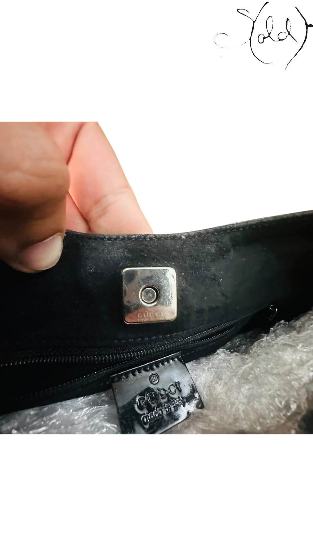 GUCCI Jackie Tom Ford Patent Black– Y2K Revival, Hardware detail | Sold Attire