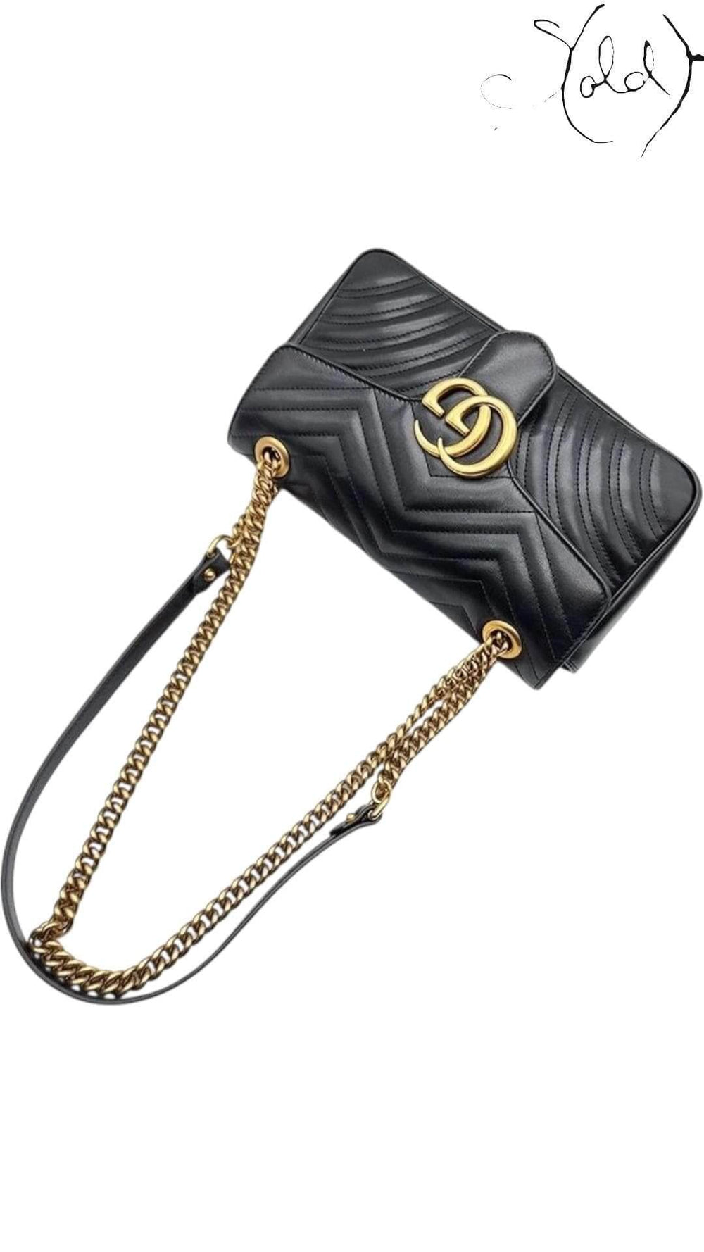 Gucci GG Marmont Black Matelassé Shoulder Bag, Detail view | Sold Attire