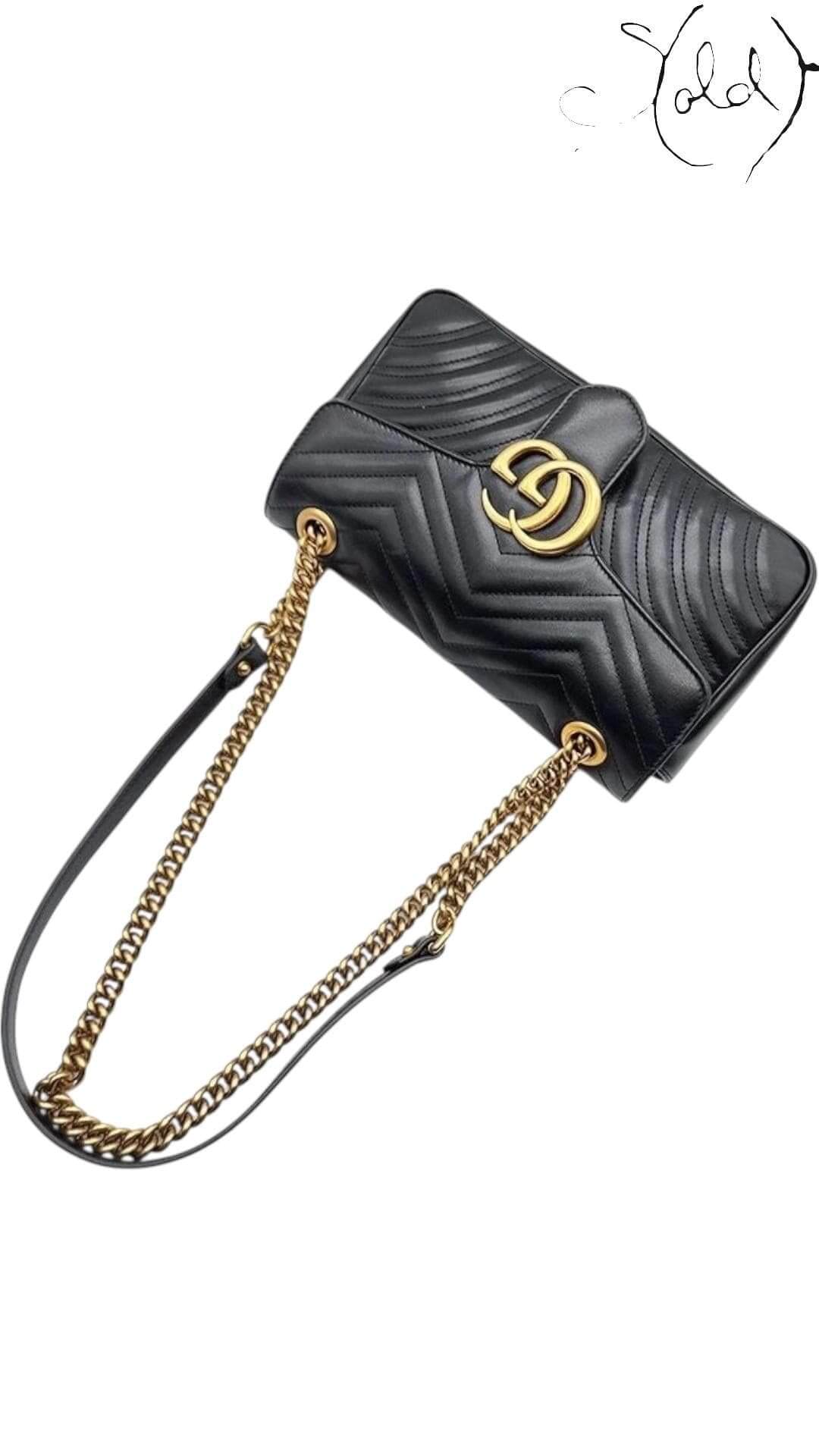 Gucci GG Marmont Black Matelassé Shoulder Bag, Detail view | Sold Attire