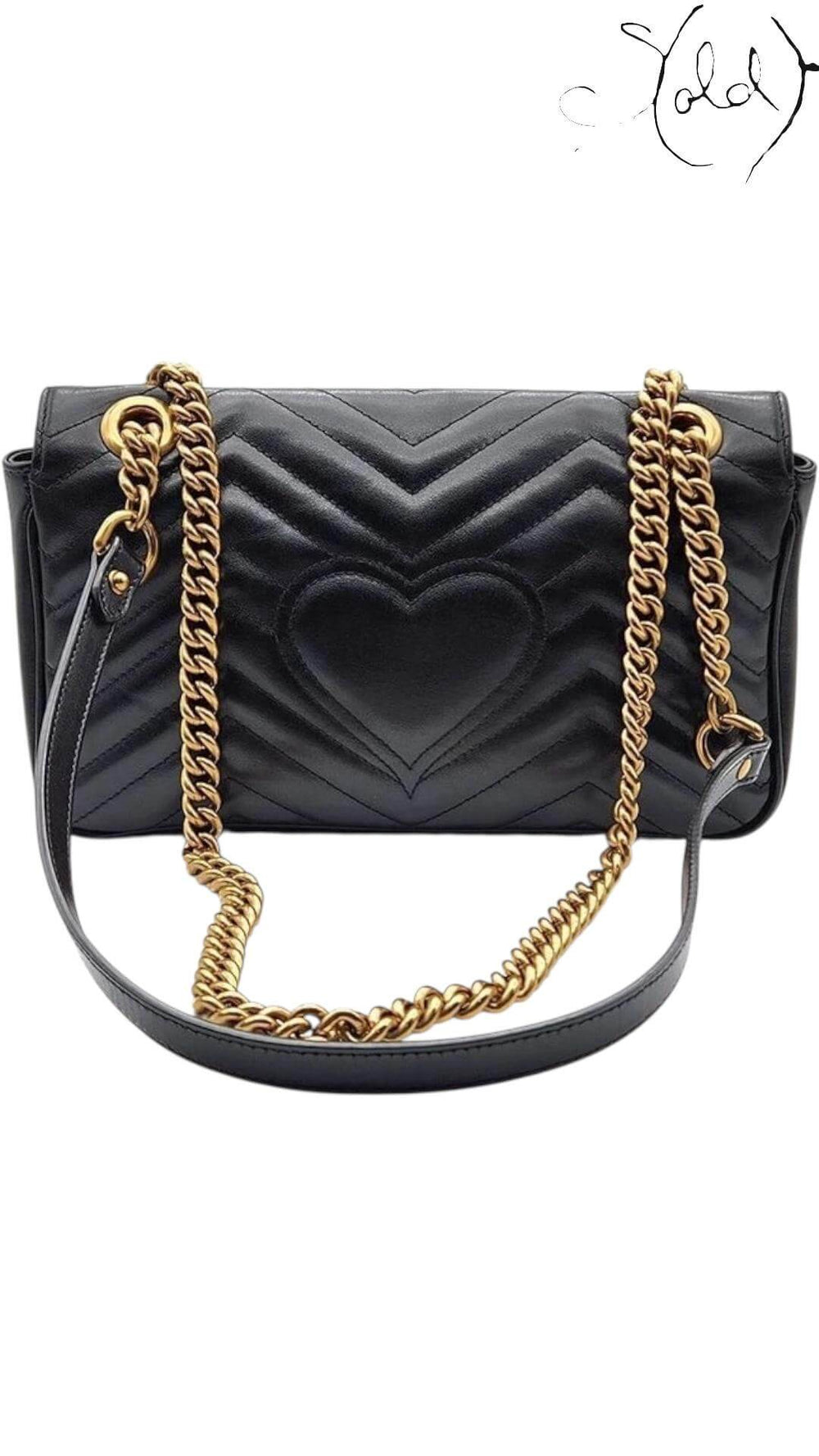Gucci GG Marmont Black Matelassé Shoulder Bag, Interior view | Sold Attire
