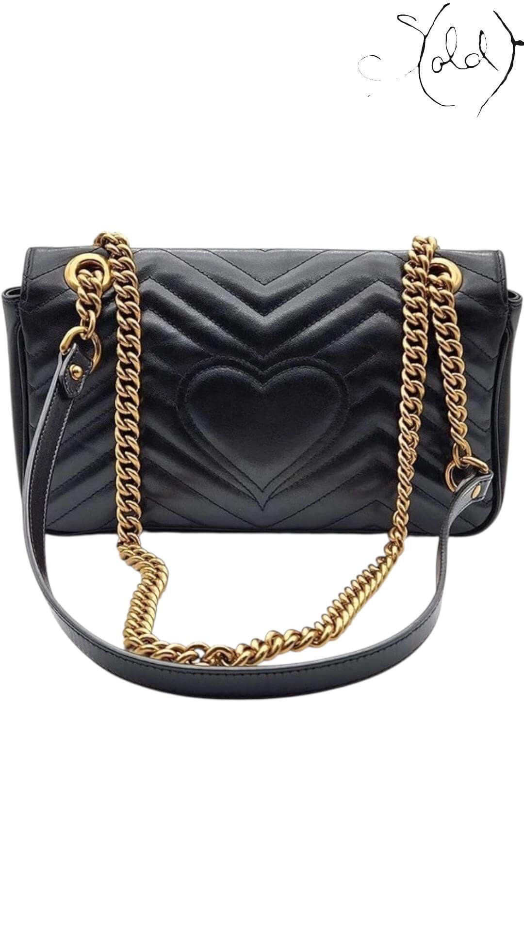 Gucci GG Marmont Black Matelassé Shoulder Bag, Interior view | Sold Attire