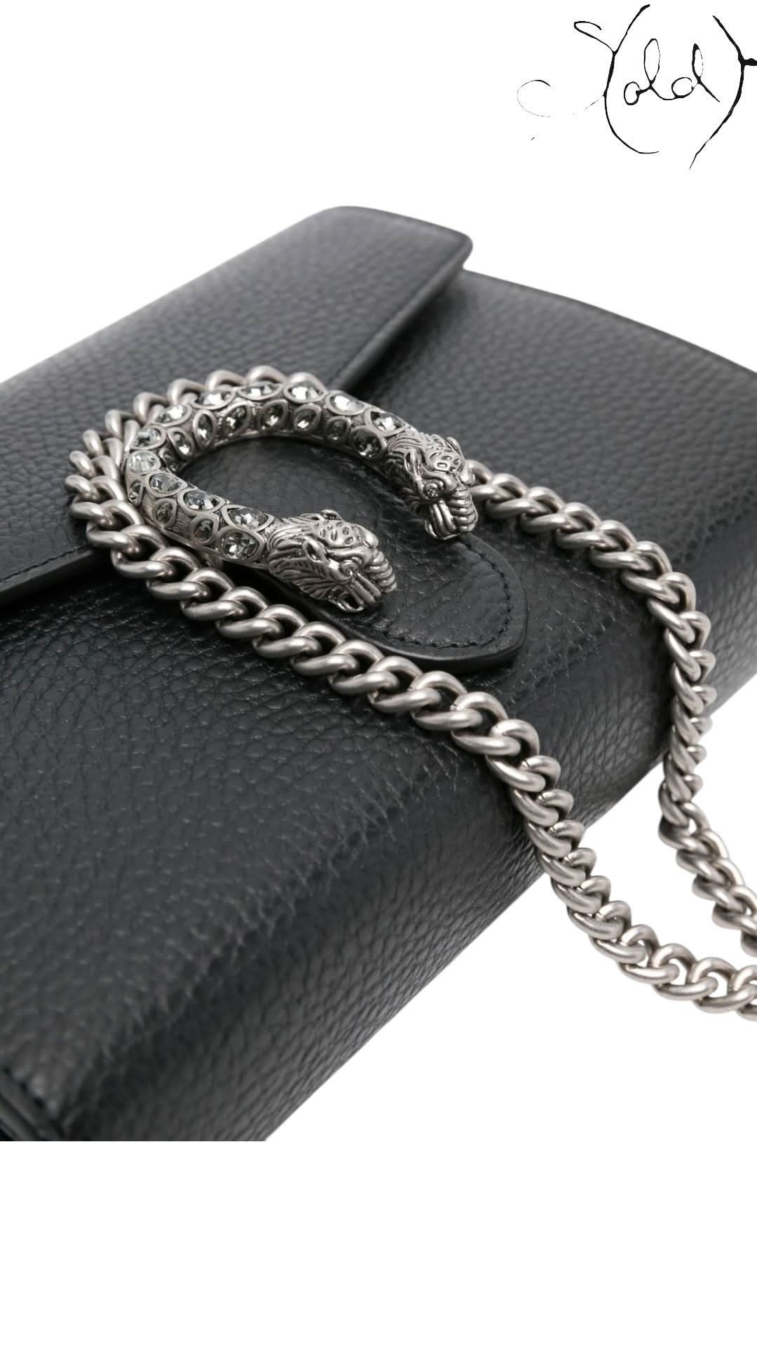Gucci Mini Dionysus Leather Clutch Black | Sold Attire - Sold Attire
