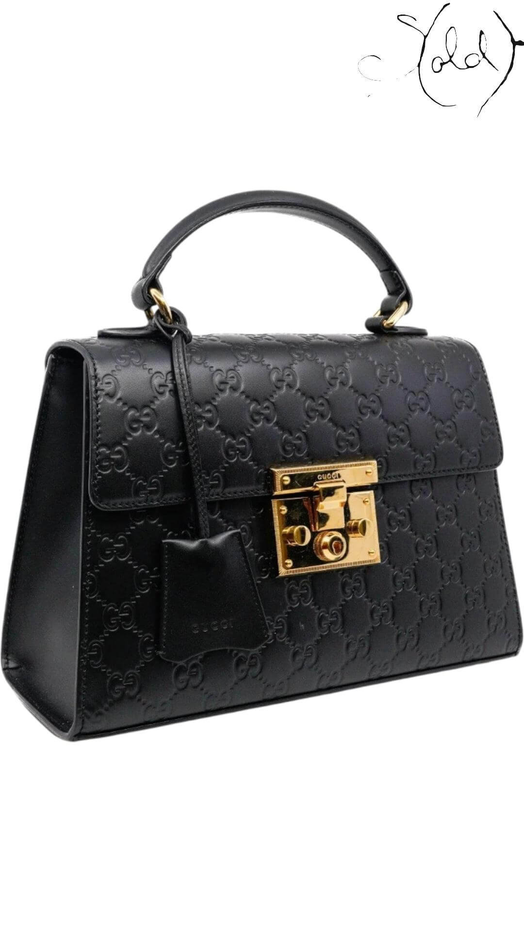Gucci Padlock Top Handle in Double G Leather Black – Oxidized Elegance, Hardware detail | Sold Attire