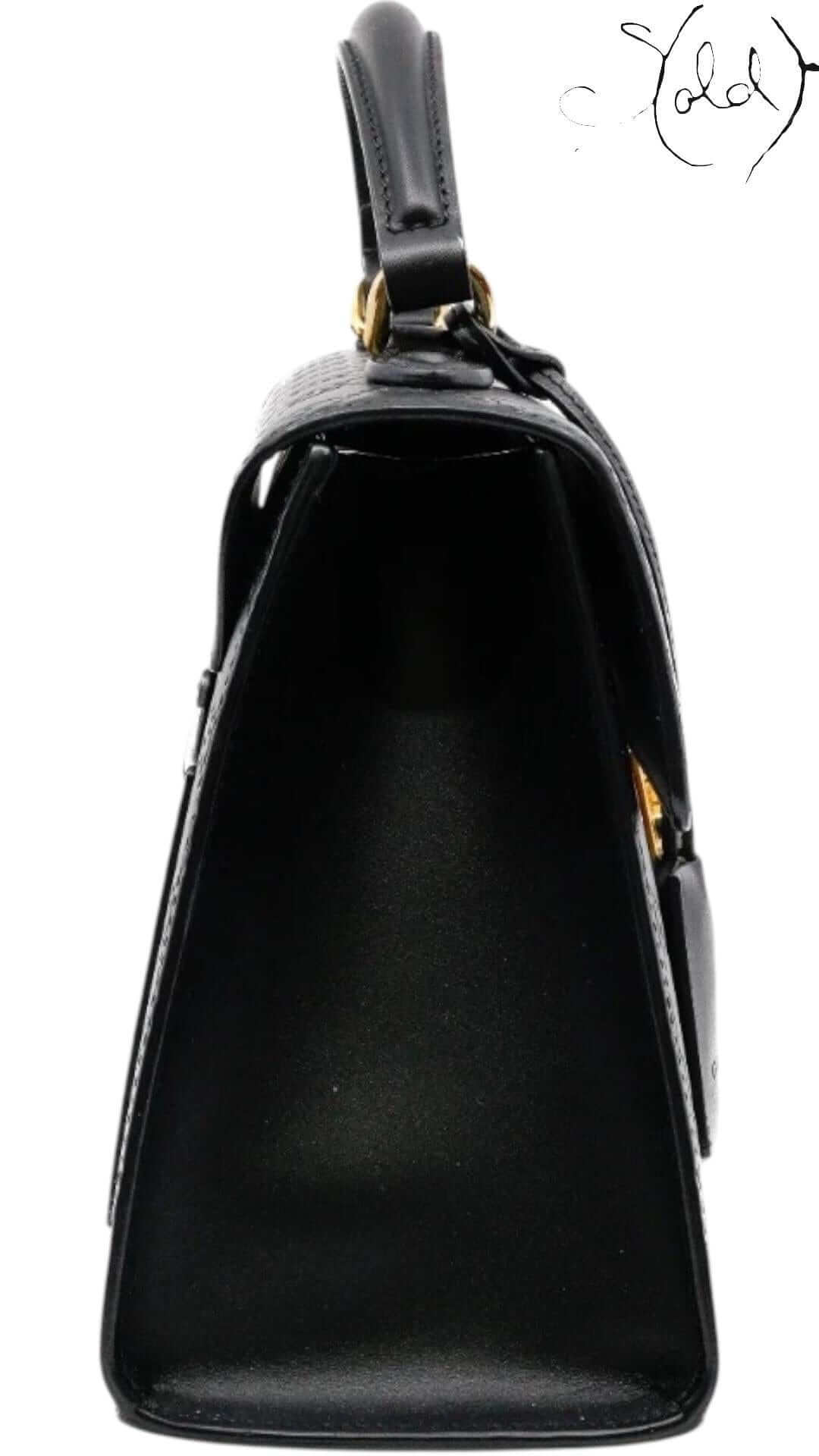 Gucci Padlock Top Handle in Double G Leather Black – Oxidized Elegance, Interior view | Sold Attire
