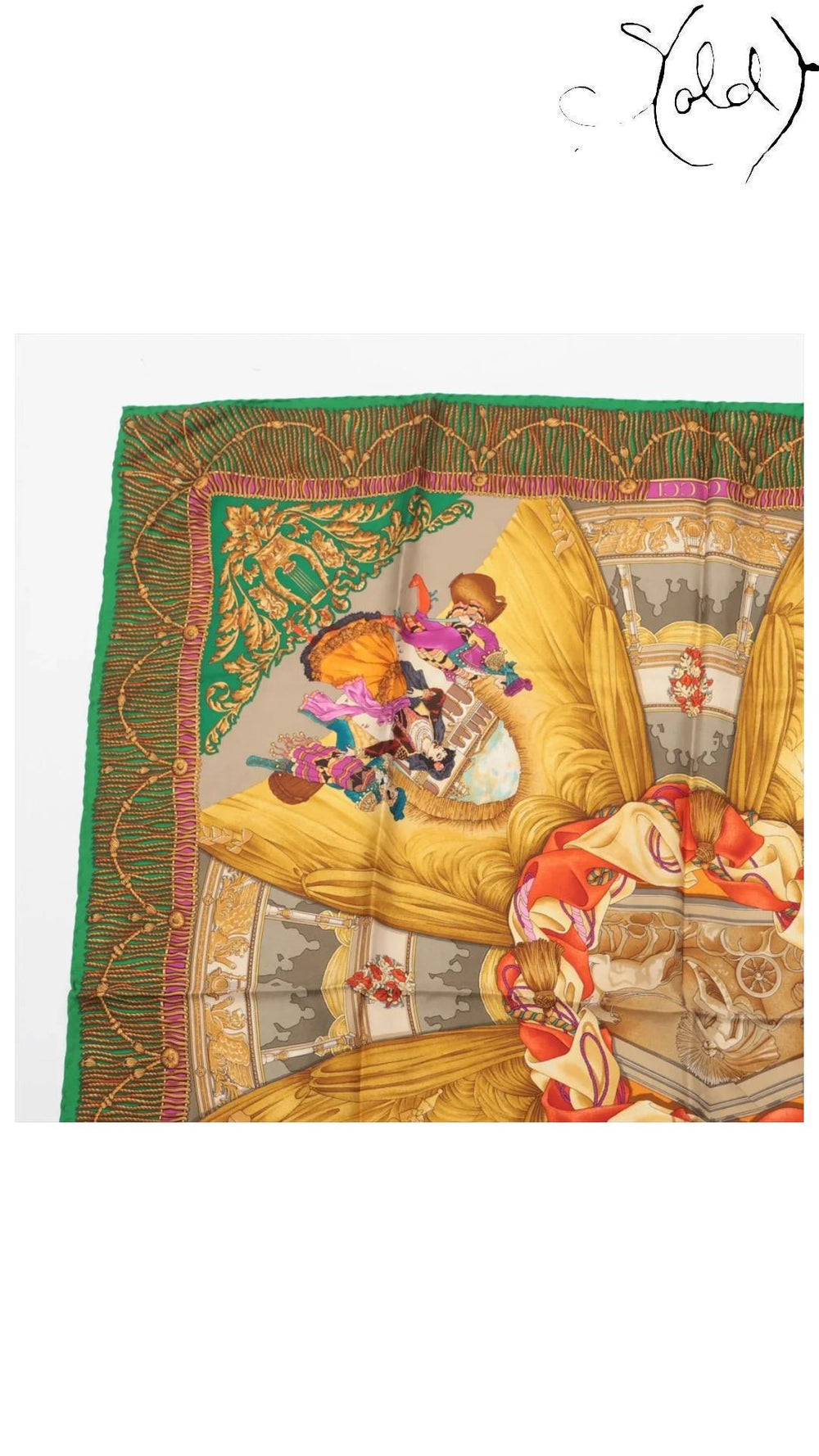 gucci teatro opera green silk scarf, detail view 1