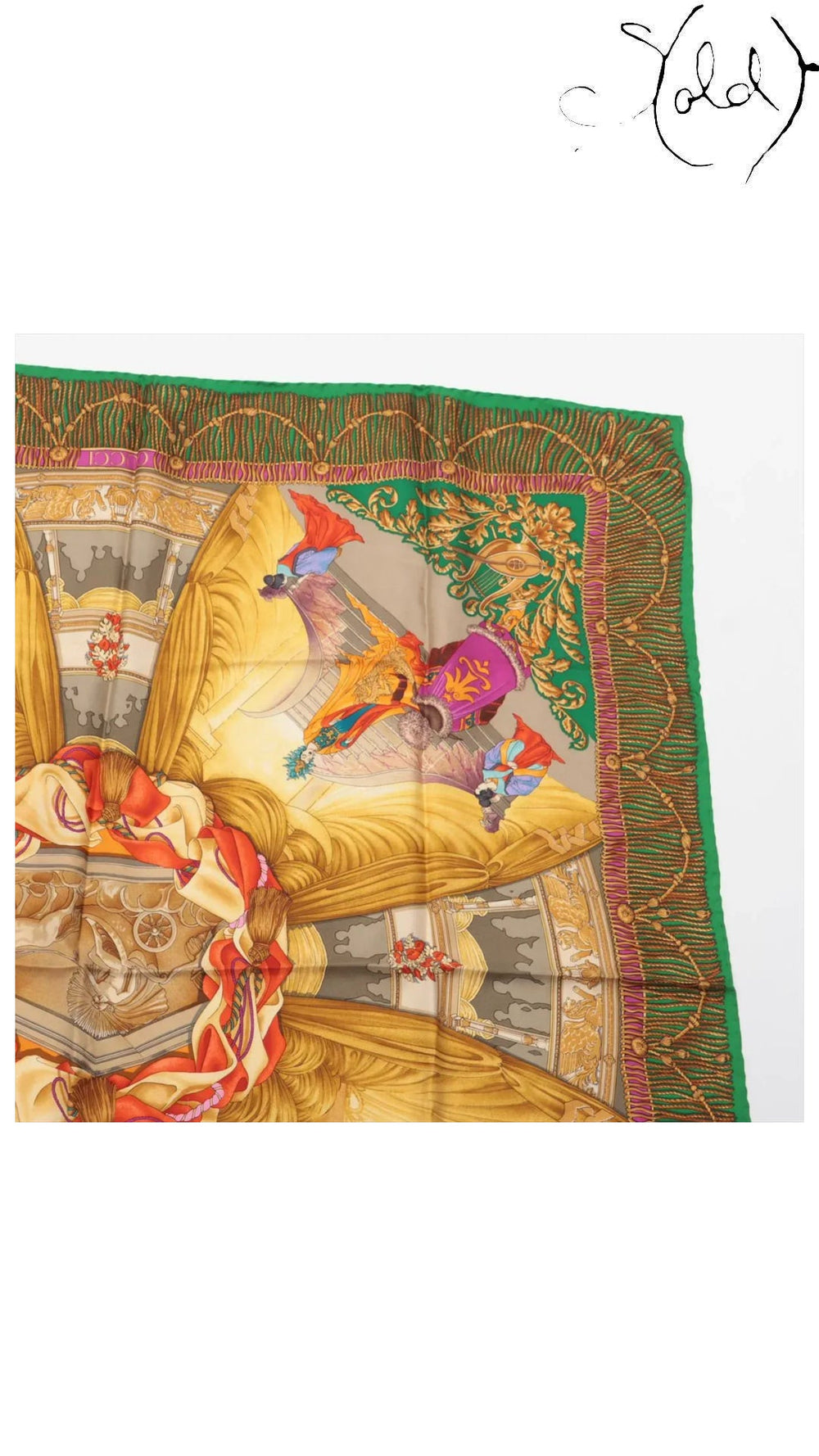 gucci teatro opera green silk scarf, detail view 2