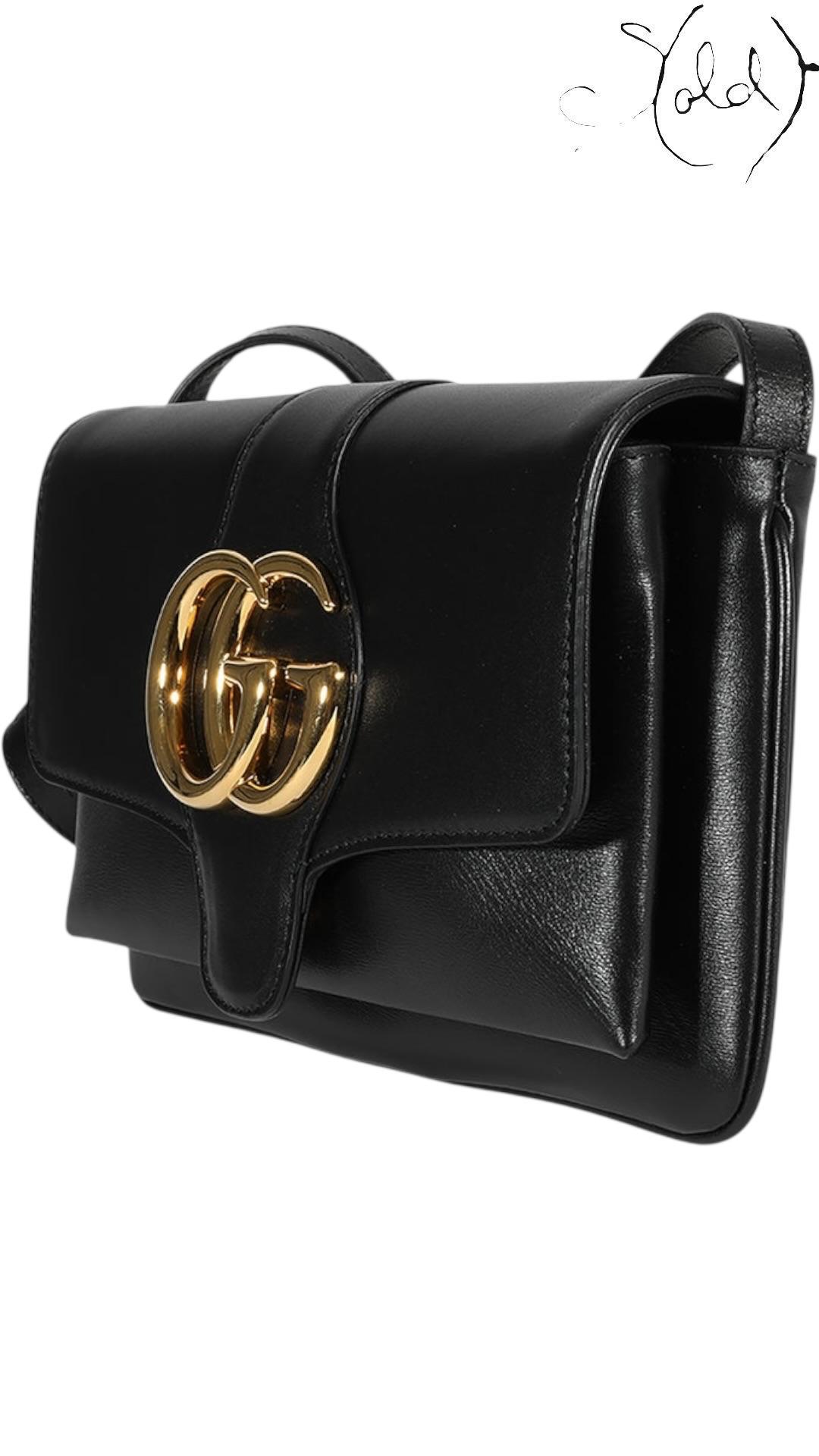 Gucci Arli Small Shoulder Bag Black Leather GG Hardware — Detail view | Sold Attire