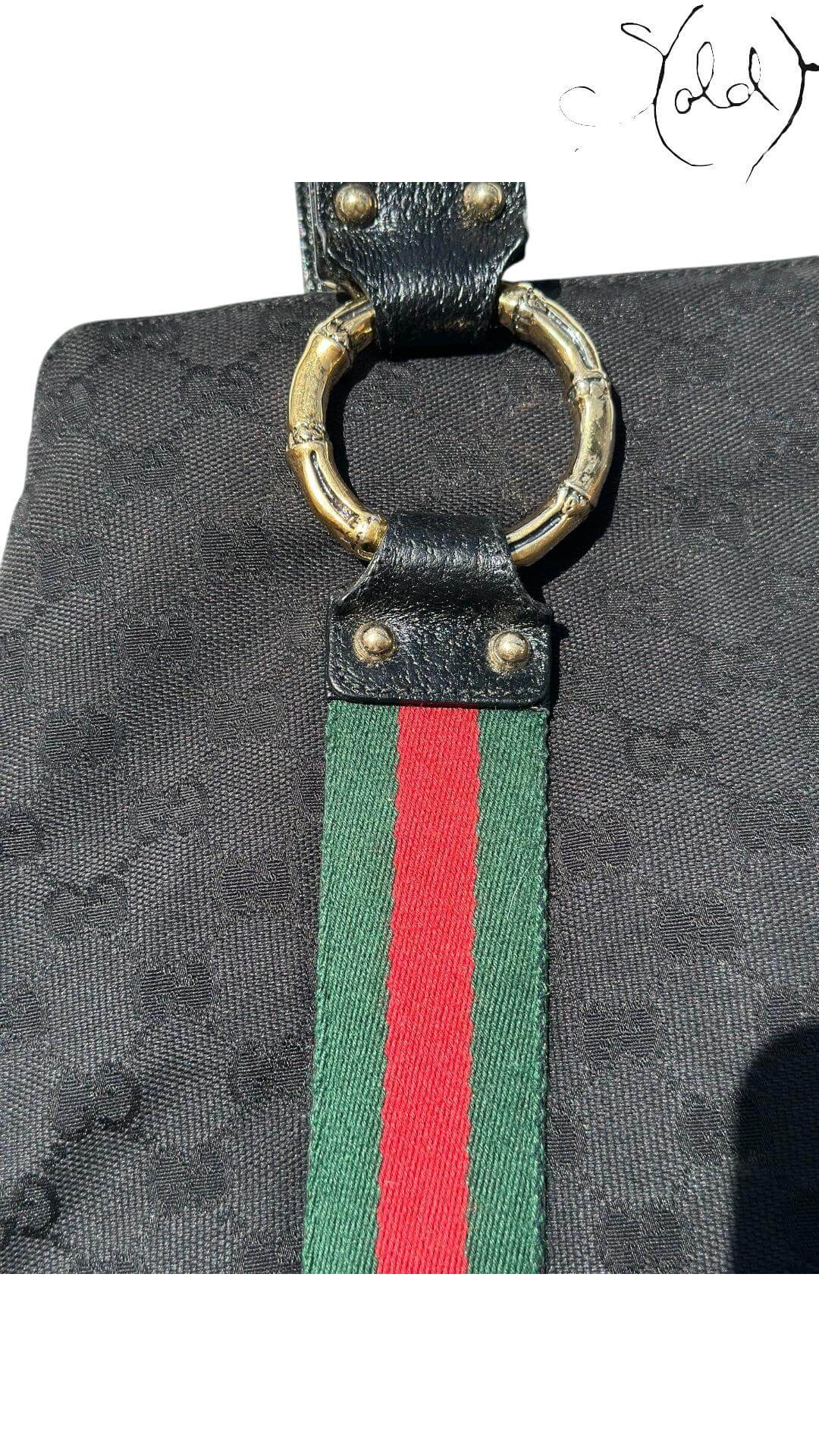 Gucci Vintage Monogram Web Handbag – 2000s Noir, Lining detail | Sold Attire