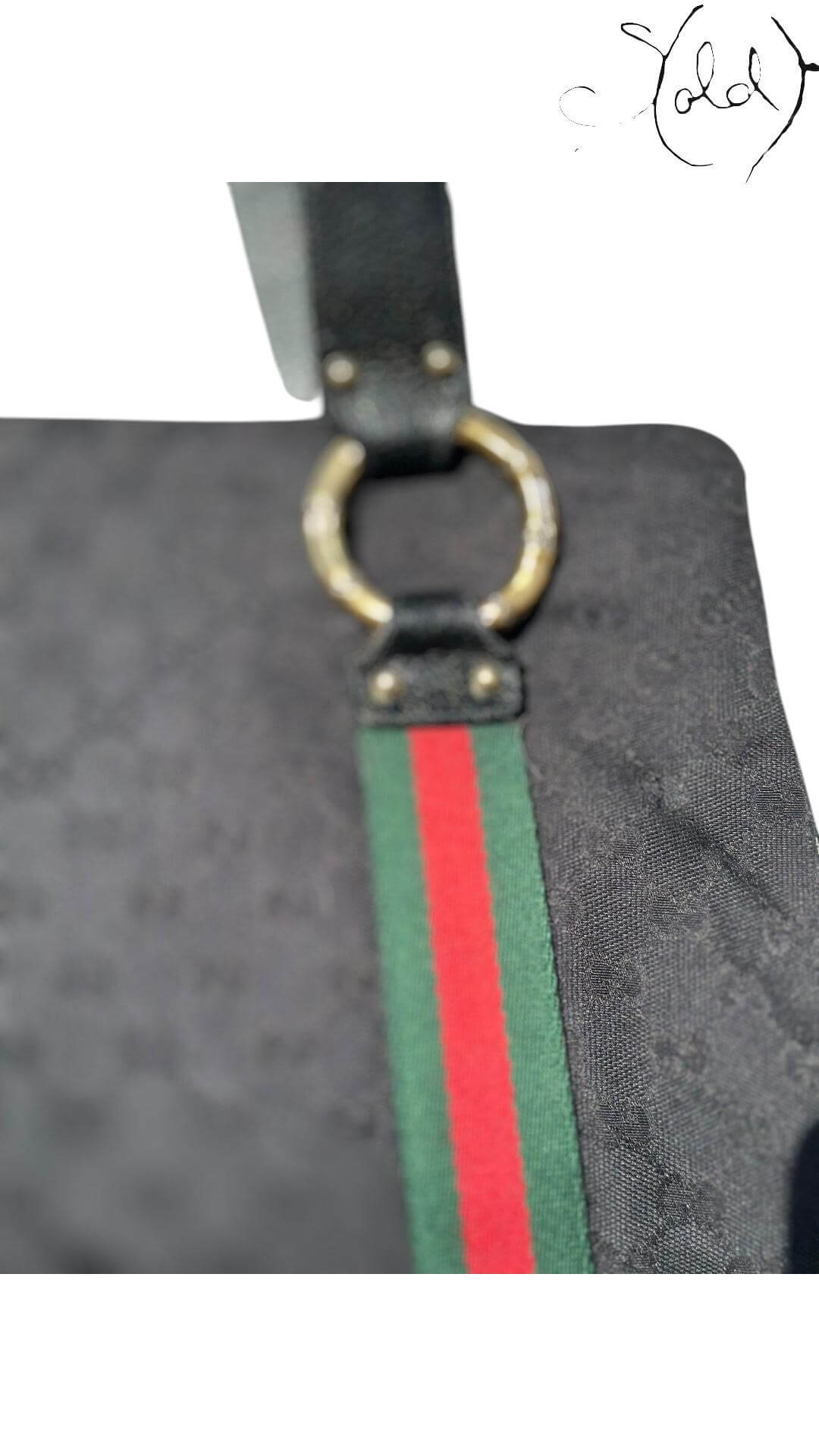 Gucci Vintage Monogram Web Handbag – 2000s Noir, Detail view | Sold Attire
