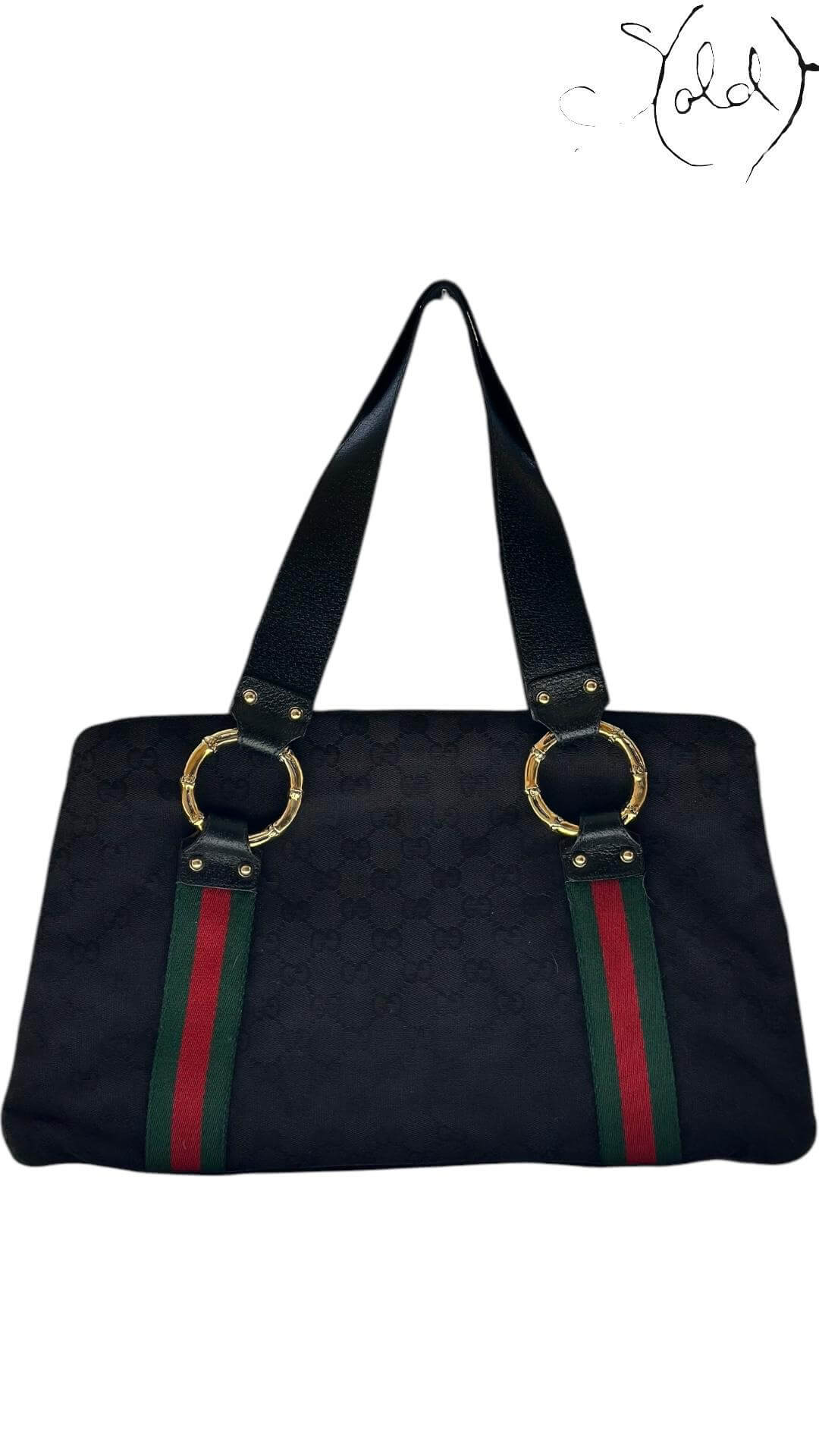Gucci Vintage Monogram Web Handbag – 2000s Noir, Interior view | Sold Attire