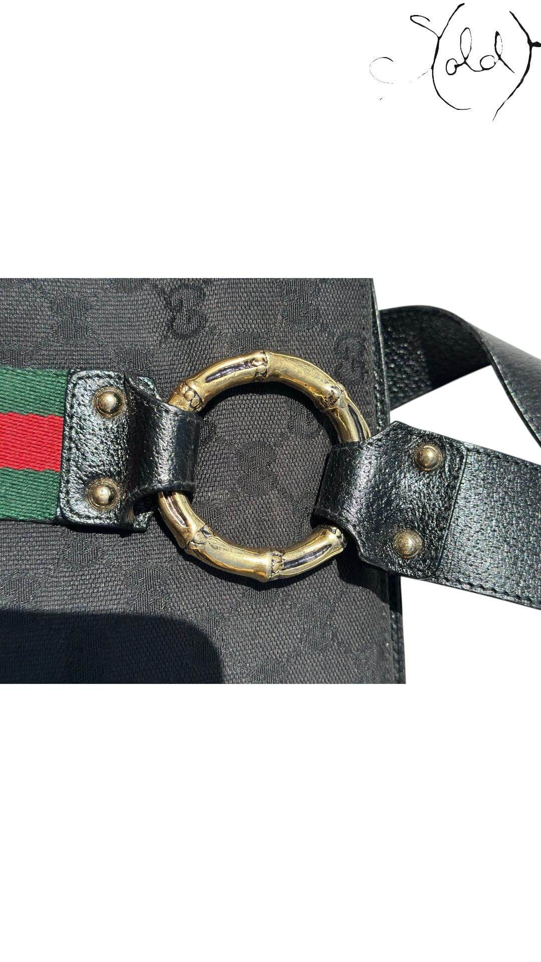 Gucci Vintage Monogram Web Handbag – 2000s Noir, Base view | Sold Attire