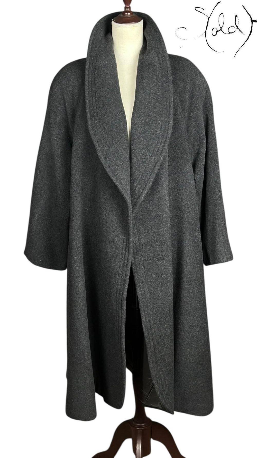 Gucci Wool Cape Coat Charcoal GG Monogram 1990s Size 42-44, Interior view | Sold Attire