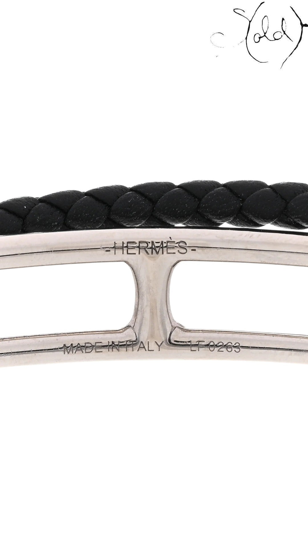 Sold Attire: Black Swift calfskin Hermès Roulis Double Tour bracelet with palladium hardware and engraved logo.