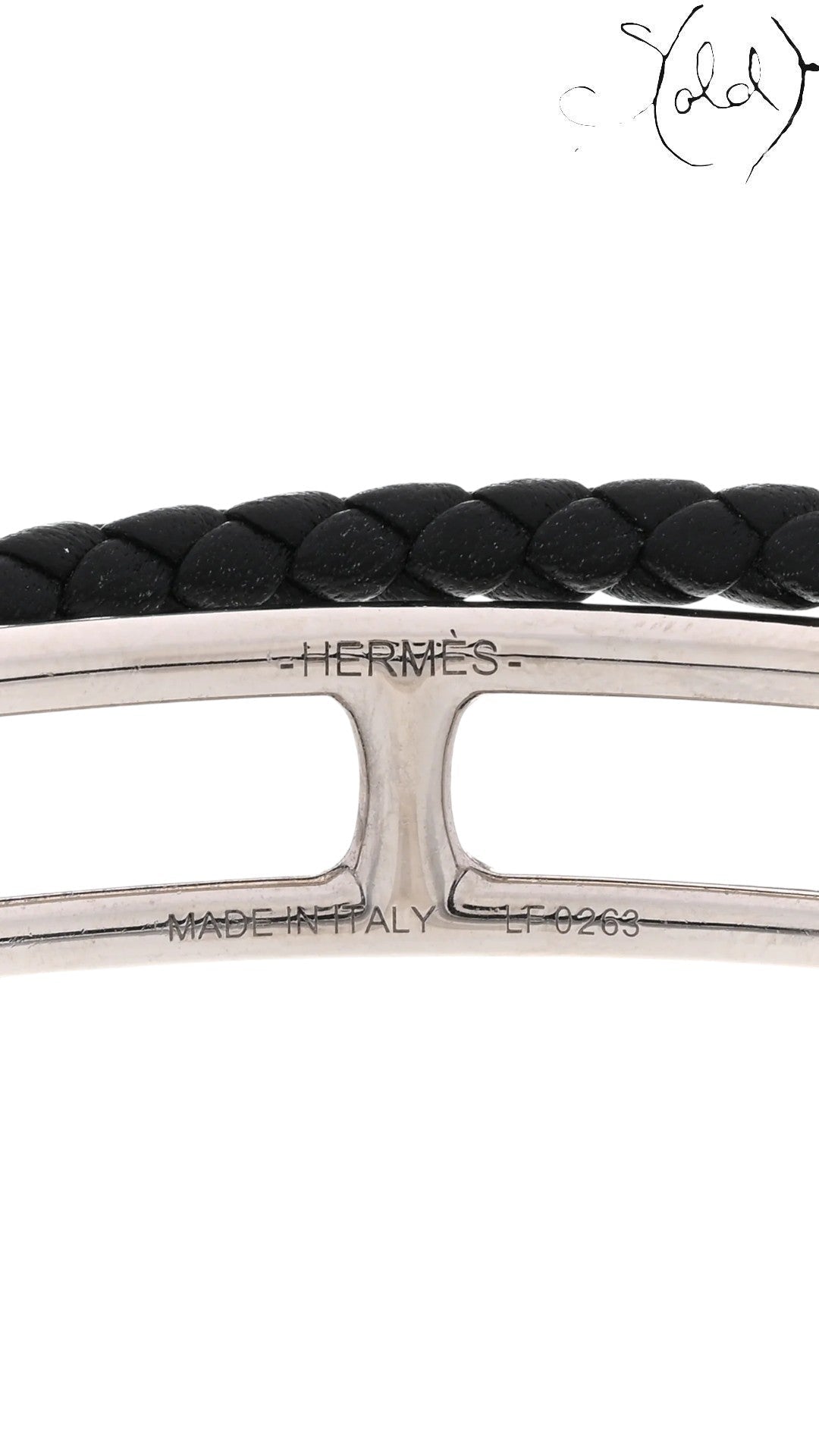 Sold Attire: Black Swift calfskin Hermès Roulis Double Tour bracelet with palladium hardware and engraved logo.