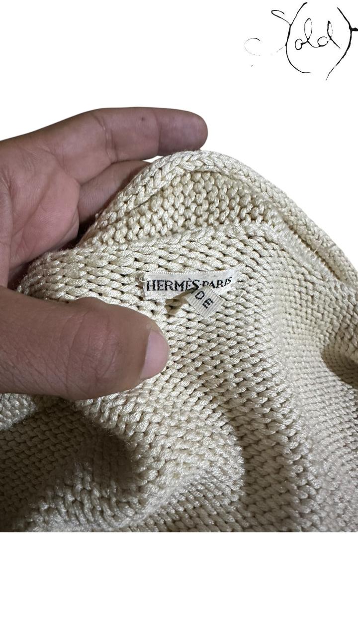 Hermès Silk Cardigan Cream Open-Knit 1990s Size 44, Detail view | Sold Attire