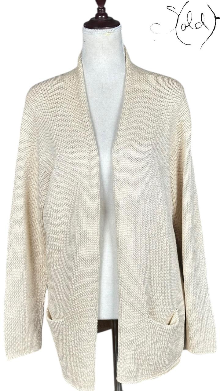 Hermès Silk Cardigan Cream Open-Knit 1990s Size 44, Interior view | Sold Attire